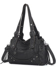 Studded Multi-Pocket Moto Shoulder Bag
