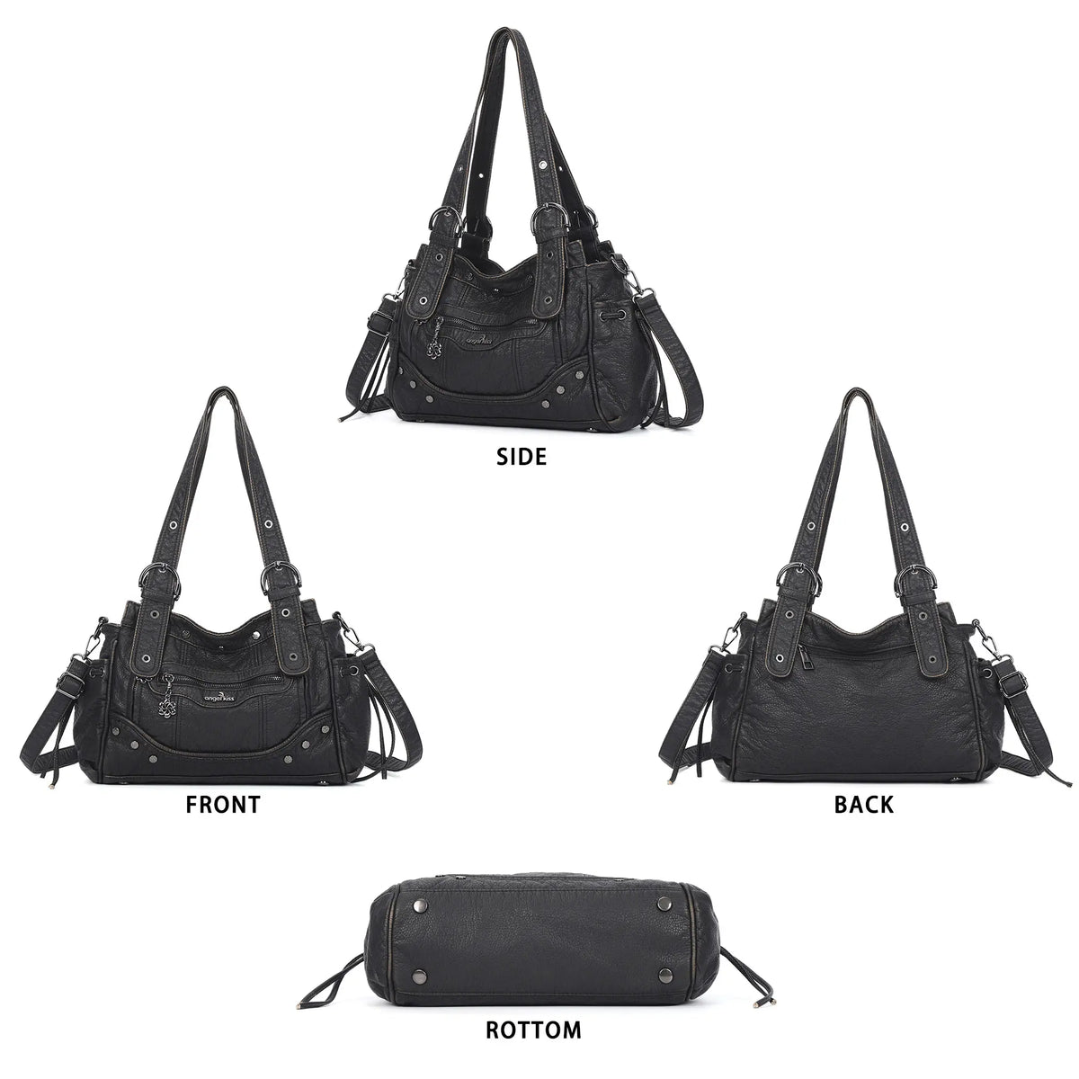 Studded Multi-Pocket Moto Shoulder Bag
