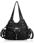 Women Large capacity hobo  Handbag Washed PU Leather-Angelkiss Bag