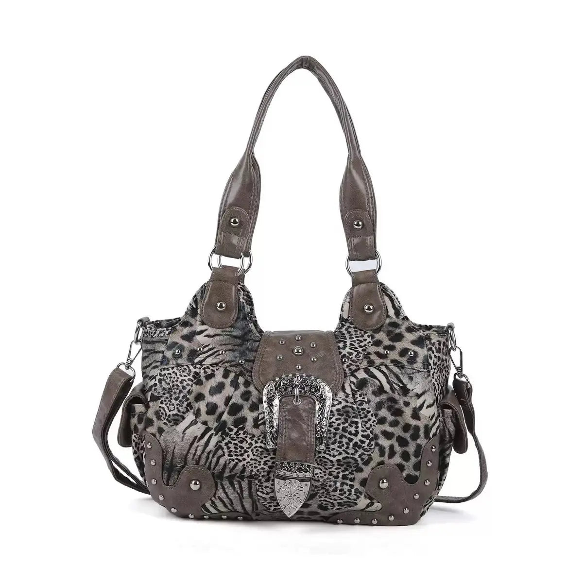 Y2K Leopard Print Studded Large Satchel Bag