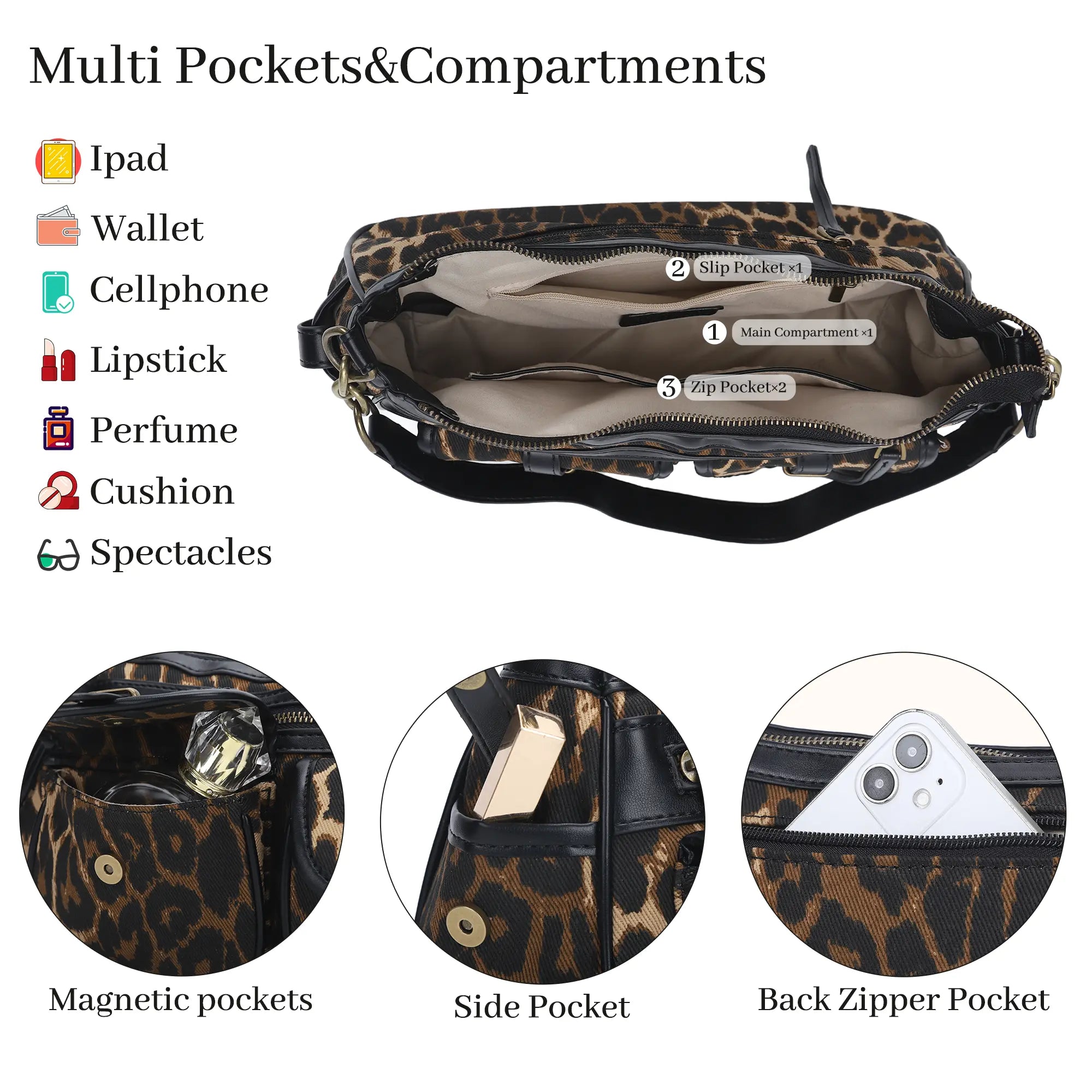 Small Shoulder Bag with Front Pockets and Chain Details