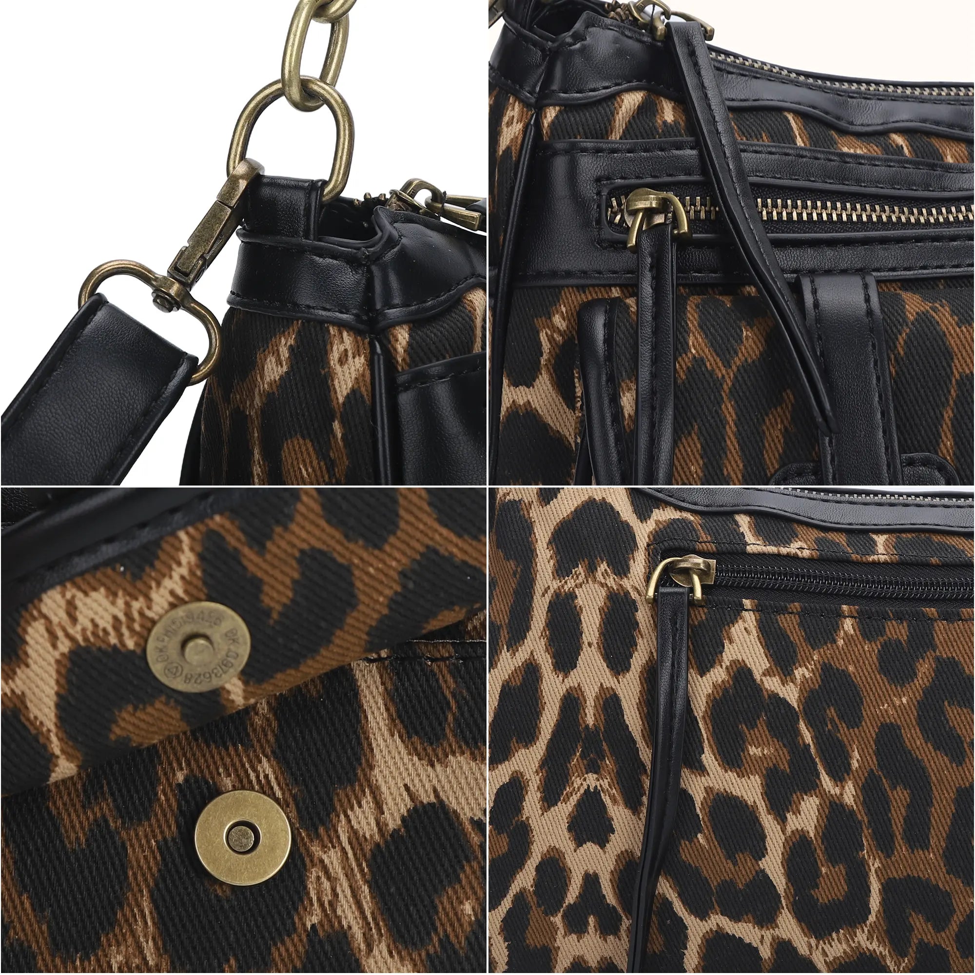 Small Shoulder Bag with Front Pockets and Chain Details