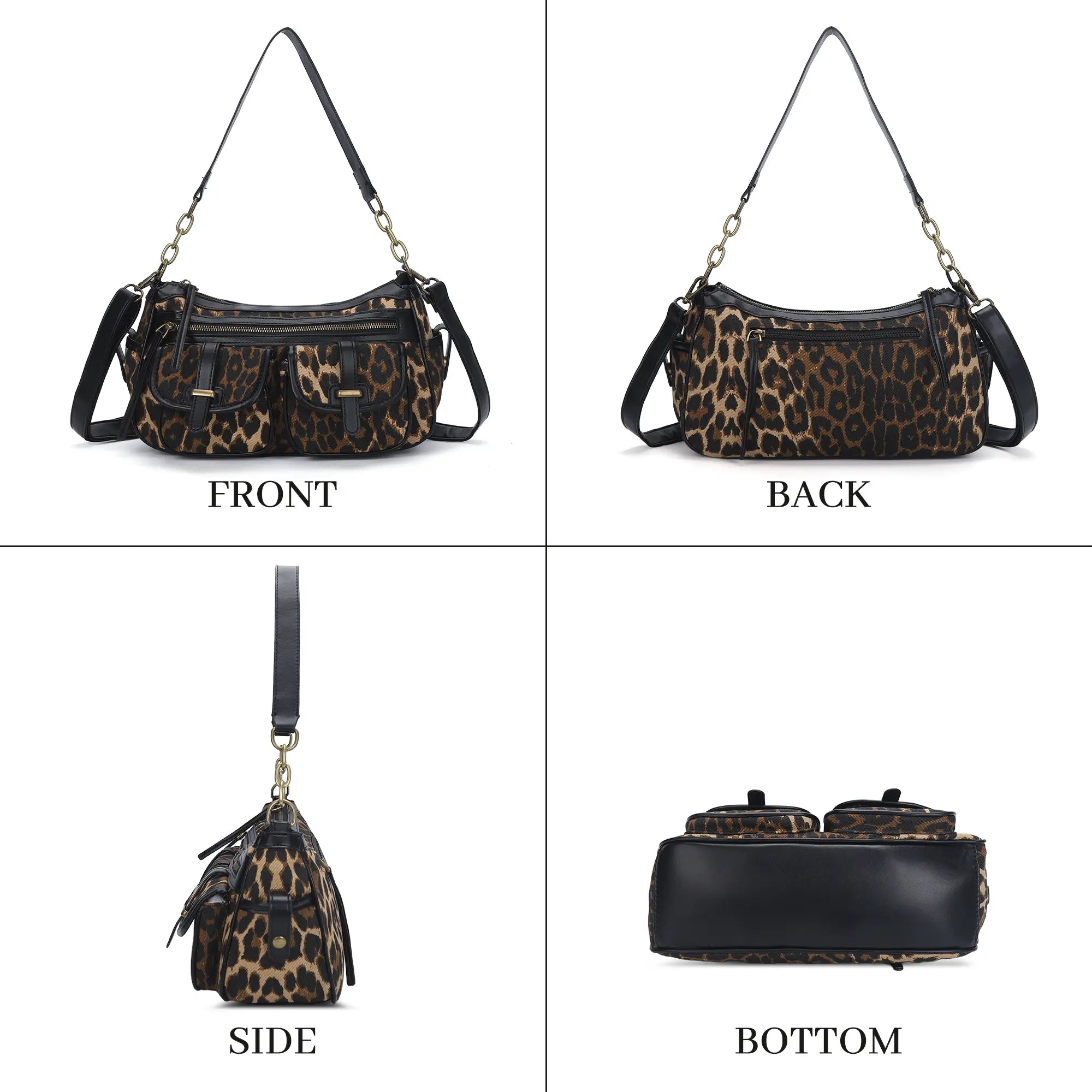 Small Shoulder Bag with Front Pockets and Chain Details