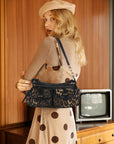 Small Shoulder Bag with Front Pockets and Chain Details