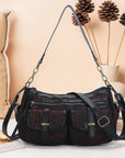 Small Shoulder Bag with Front Pockets and Chain Details