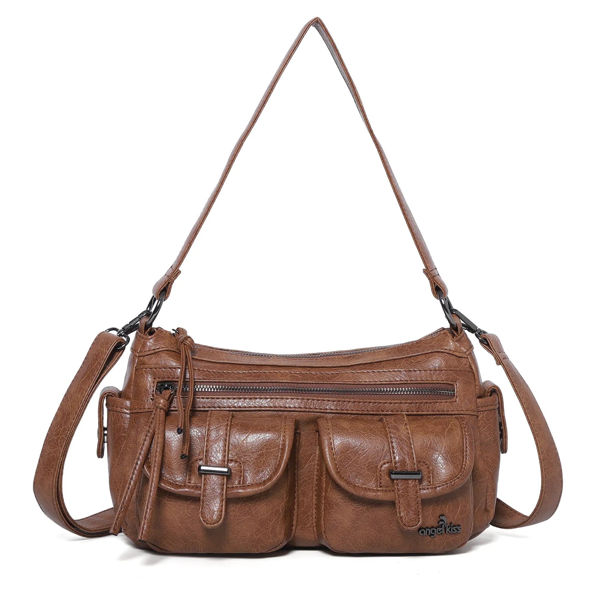 Small Shoulder Bag with Front Pockets and Chain Details