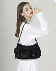Small Shoulder Bag with Front Pockets and Chain Details