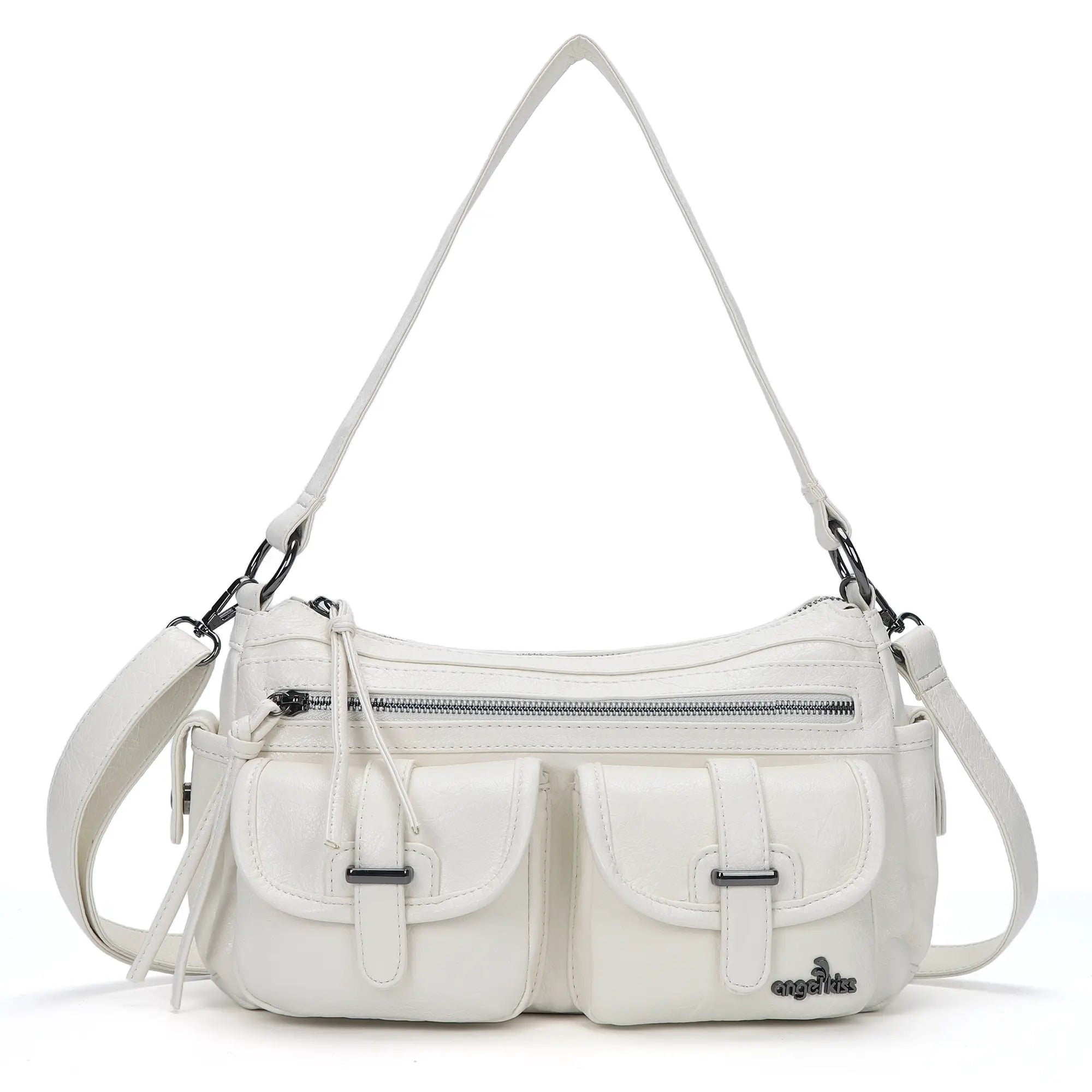 Small Shoulder Bag with Front Pockets and Chain Details