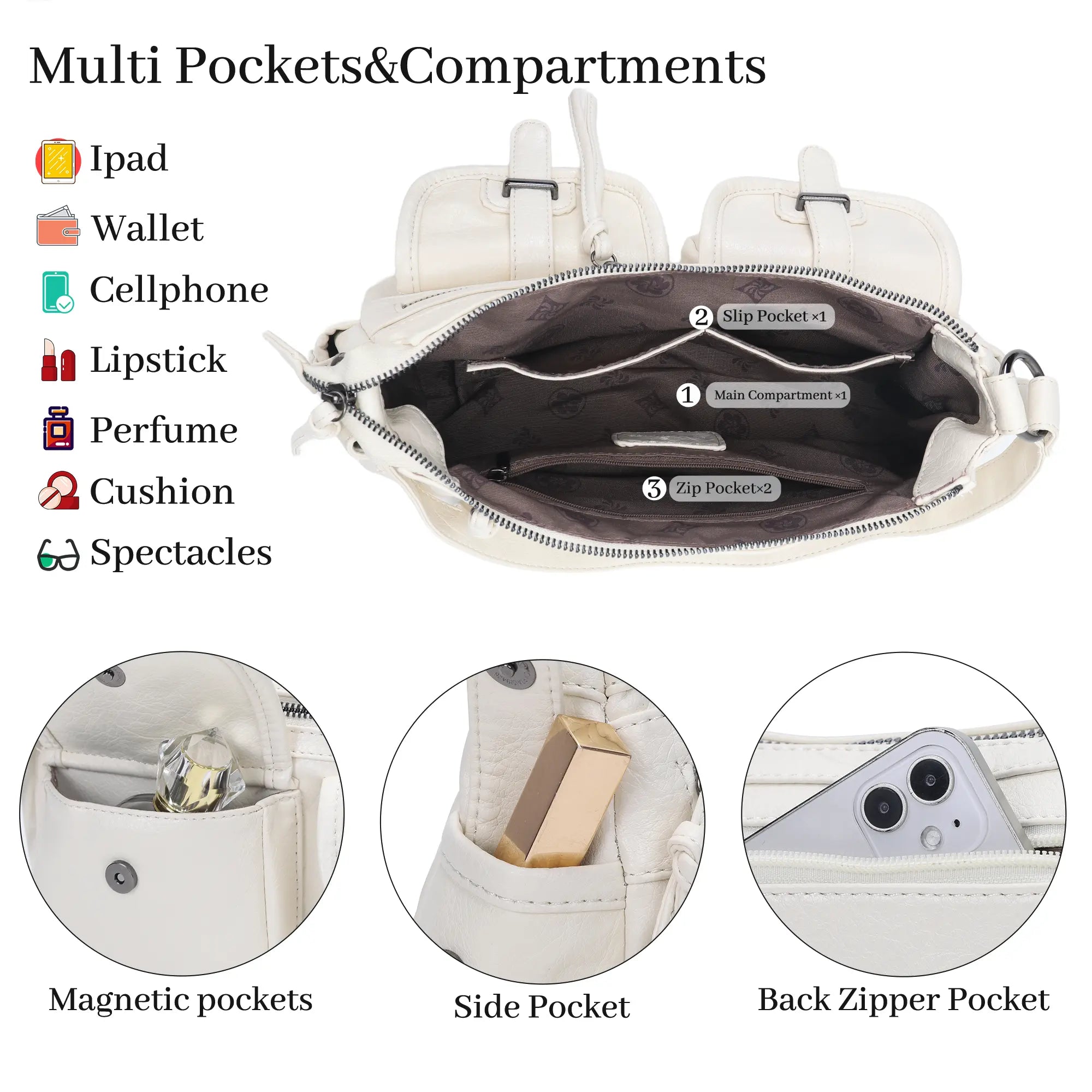 Small Shoulder Bag with Front Pockets and Chain Details