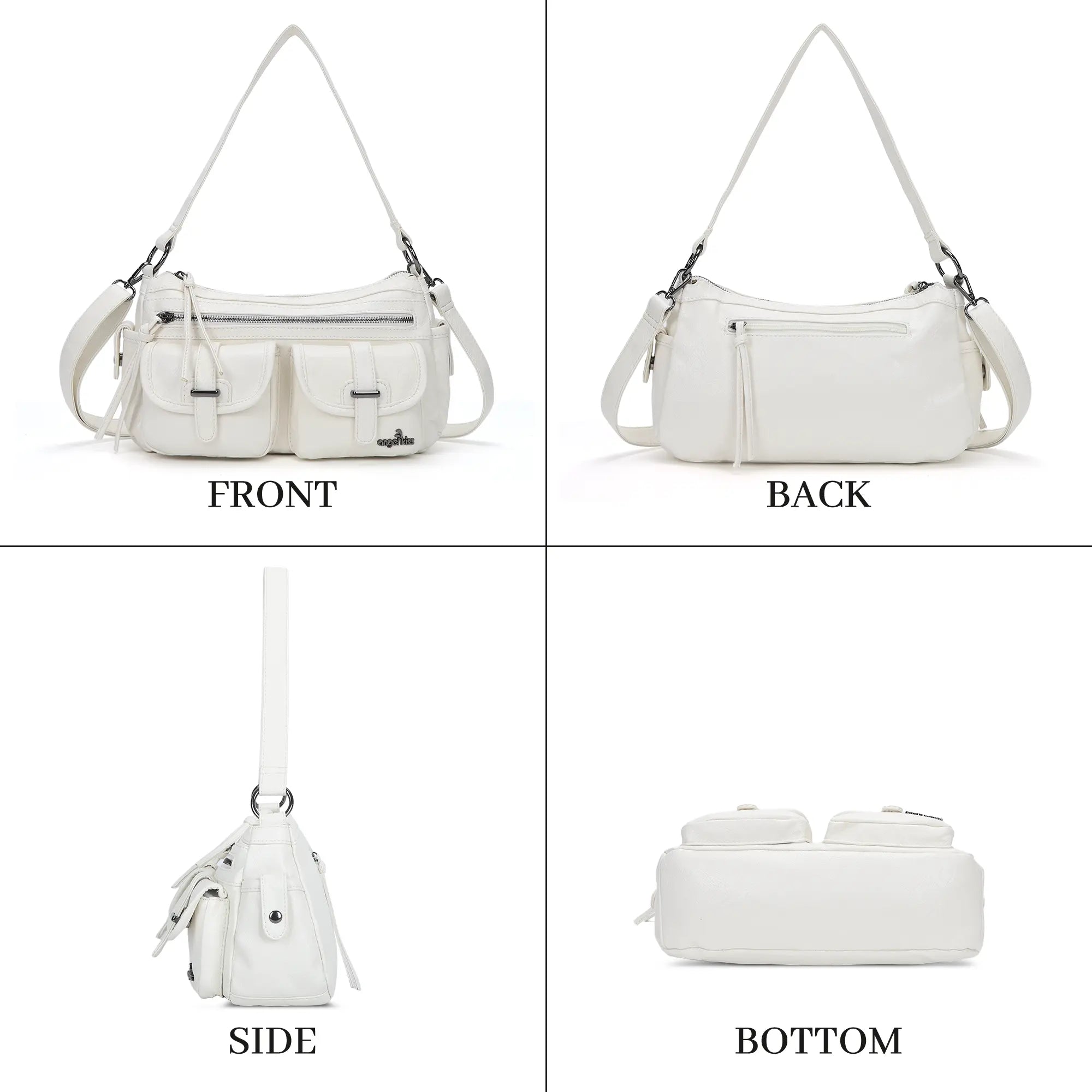 Small Shoulder Bag with Front Pockets and Chain Details