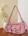 Small Shoulder Bag with Front Pockets and Chain Details