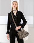 Small Shoulder Bag with Front Pockets and Chain Details