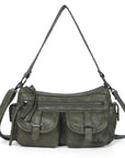 Small Shoulder Bag with Front Pockets and Chain Details