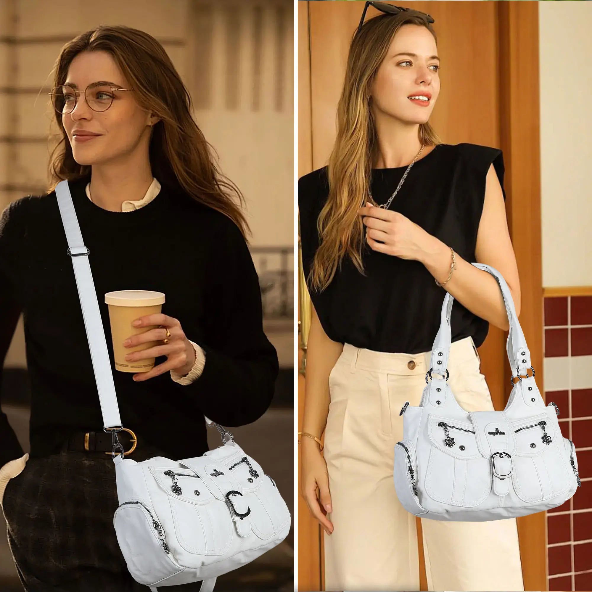 Large Braided Multi-Pocket Hobo Shoulder Bag with Crossbody Strap