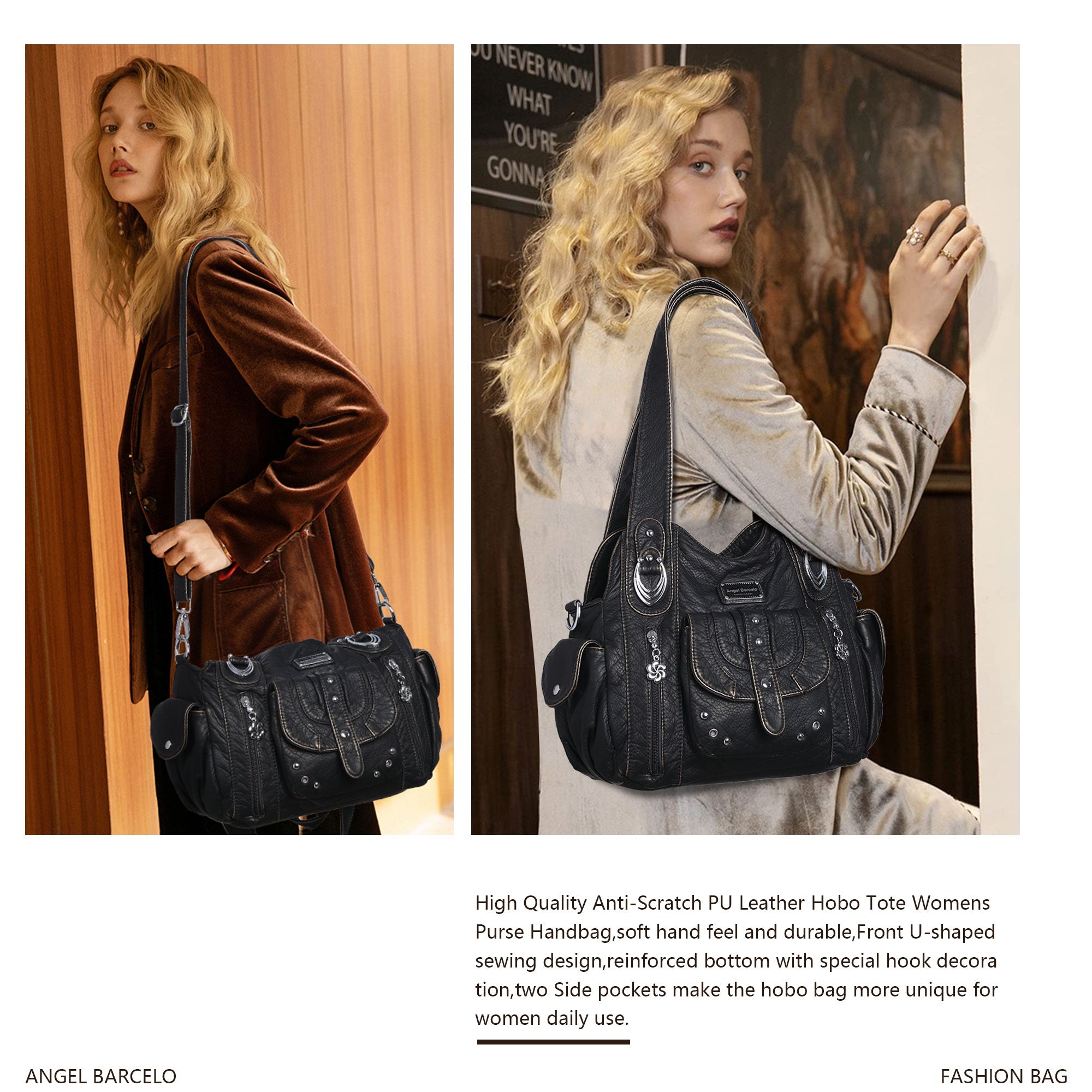 Large Multi-Pocket Convertible Hobo Bag