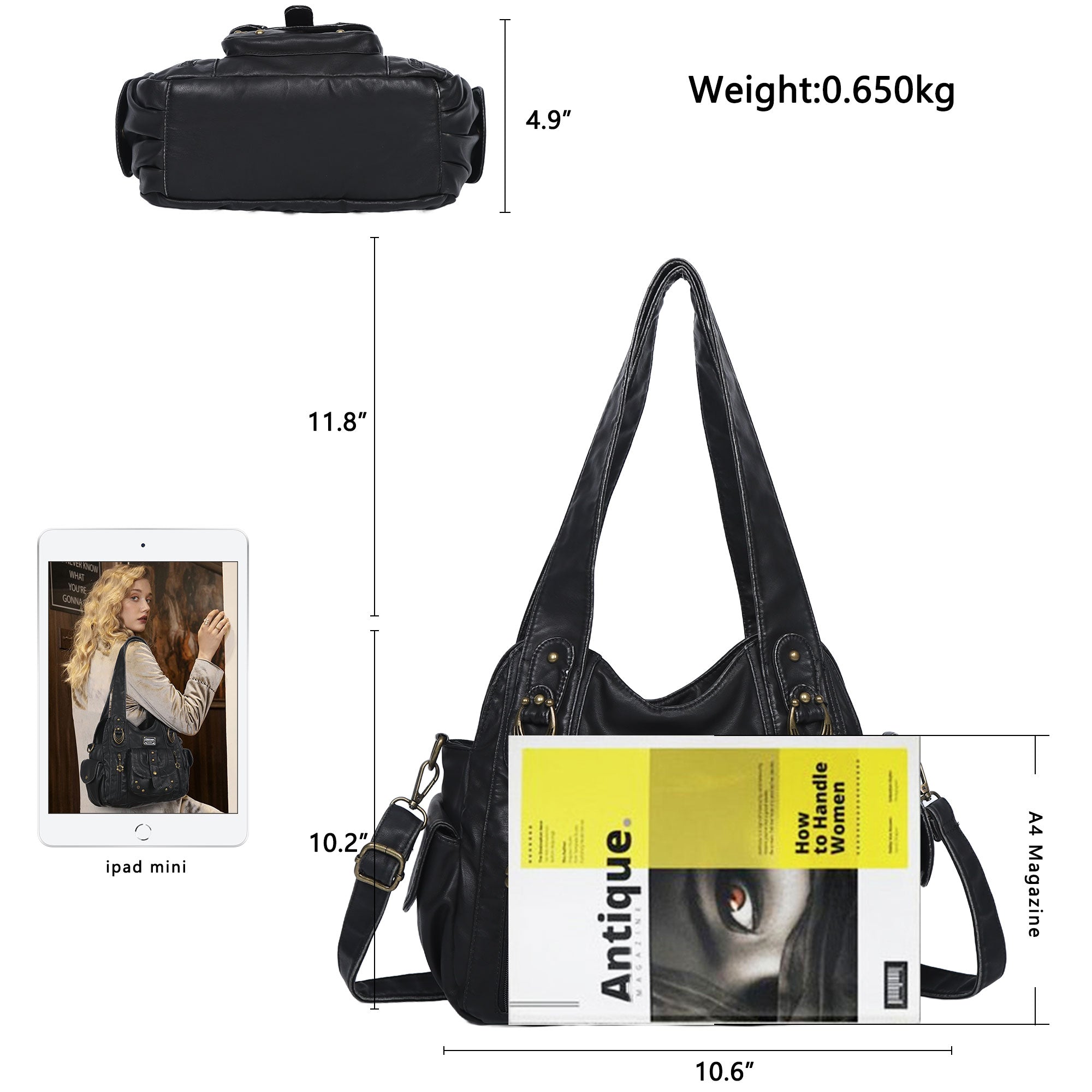 Large Multi-Pocket Convertible Hobo Bag