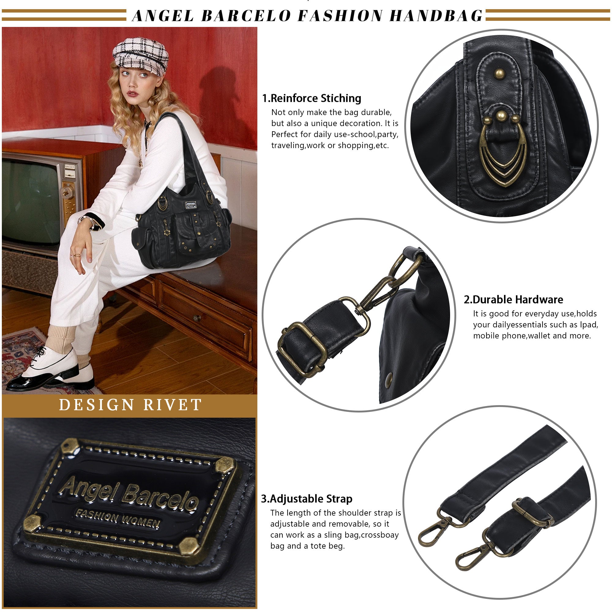 Large Multi-Pocket Convertible Hobo Bag
