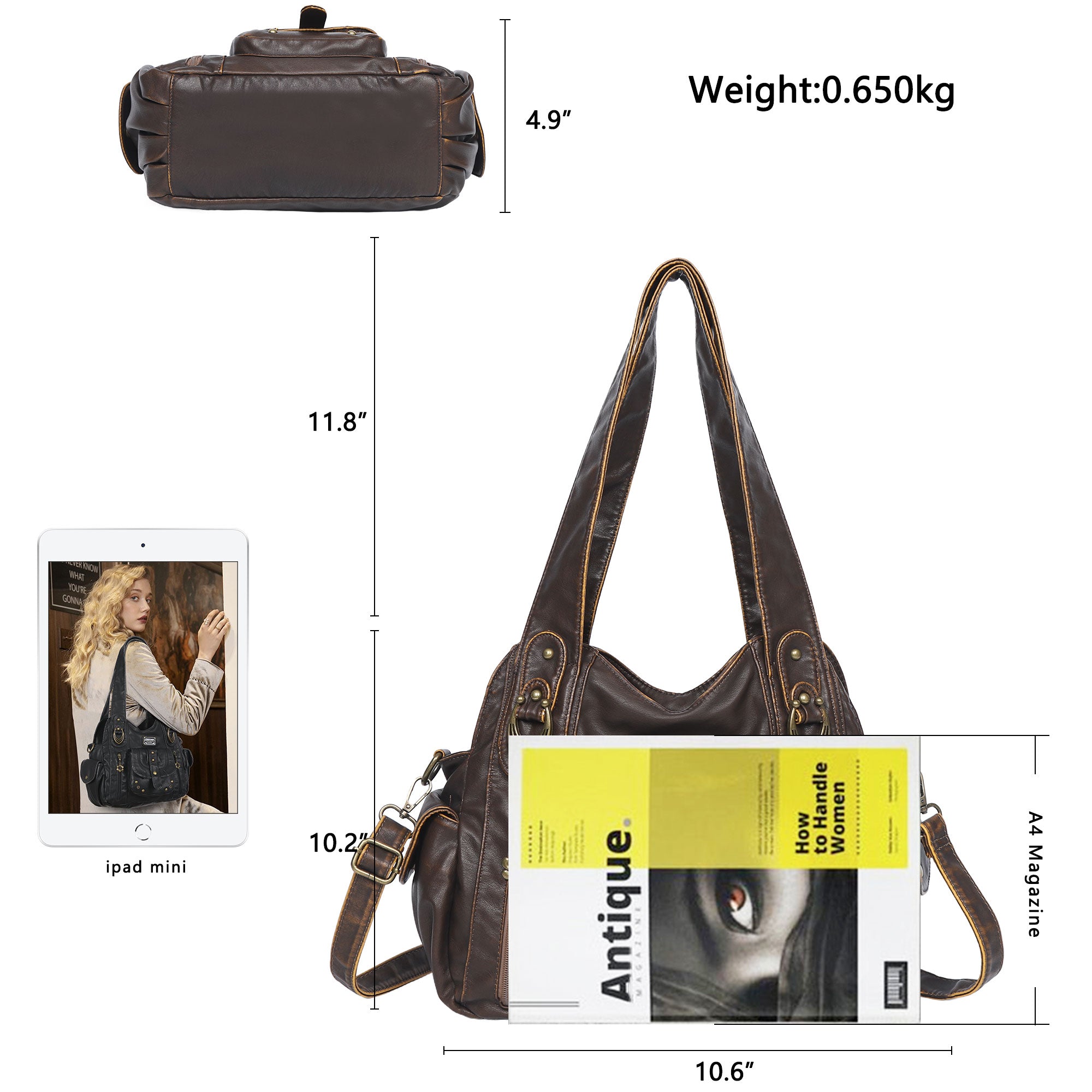 Large Multi-Pocket Convertible Hobo Bag