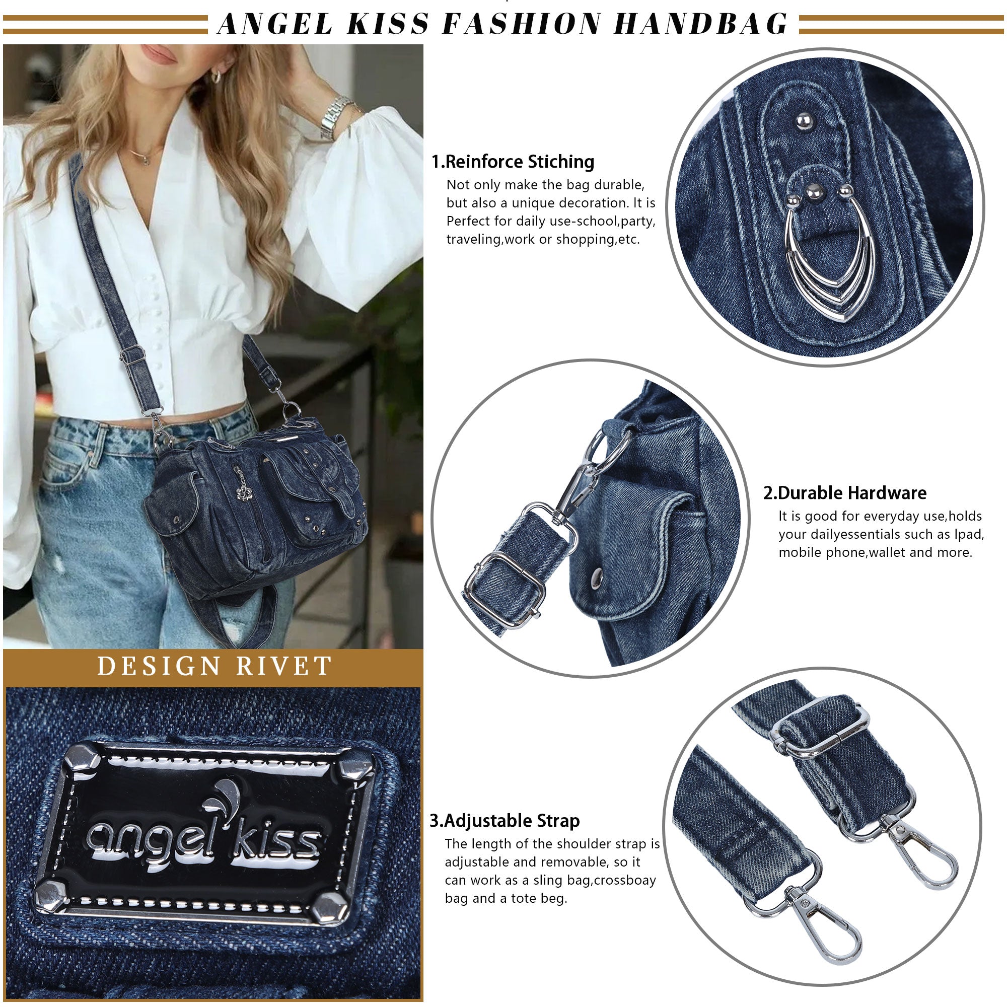 Large Multi-Pocket Convertible Hobo Bag