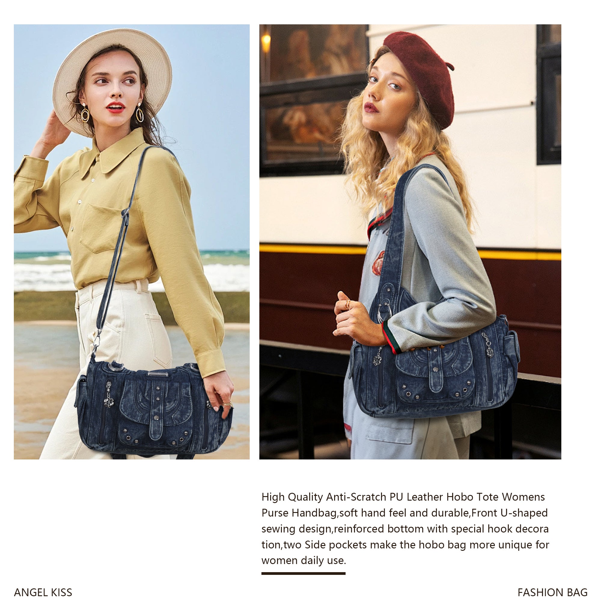 Large Multi-Pocket Convertible Hobo Bag