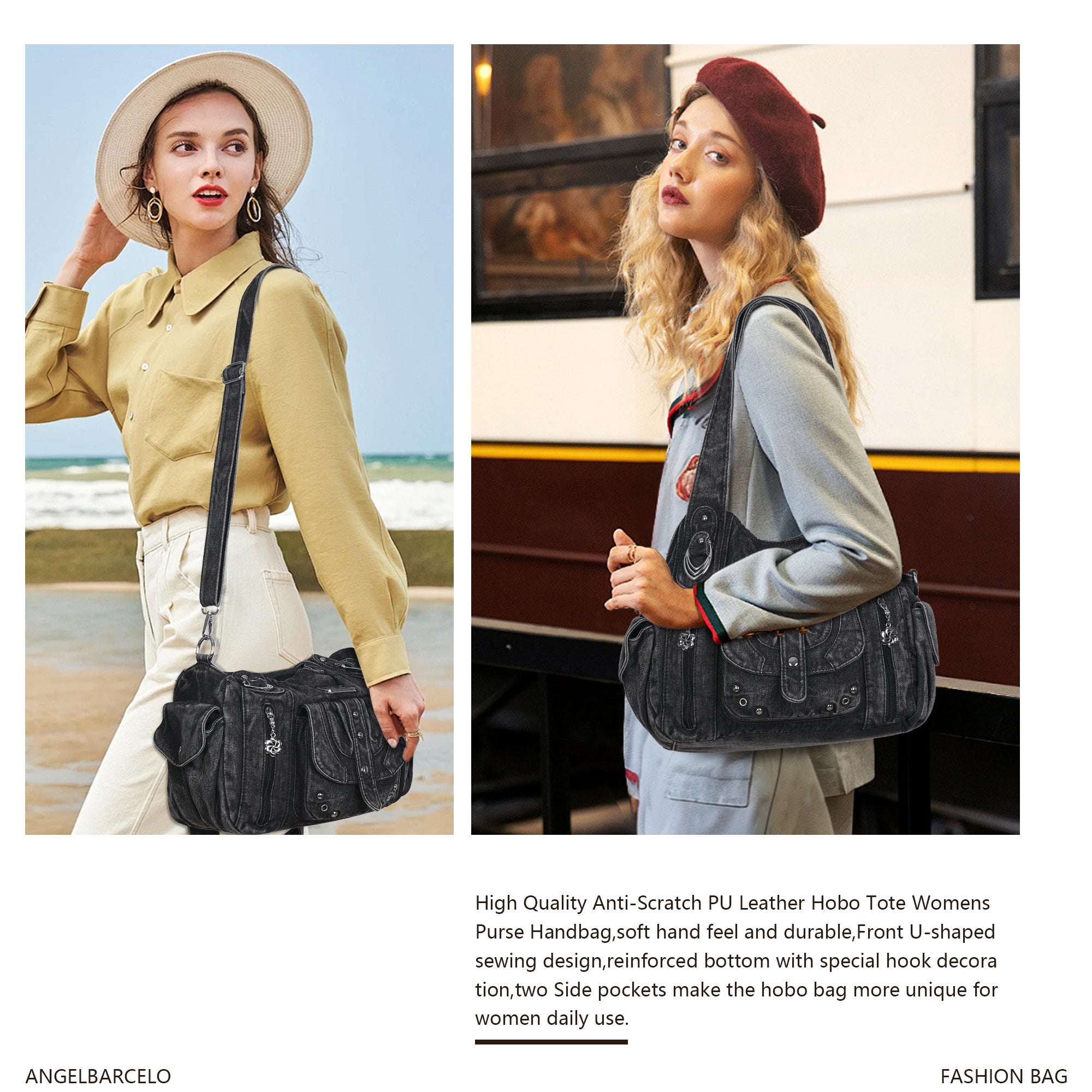 Large Multi-Pocket Convertible Hobo Bag