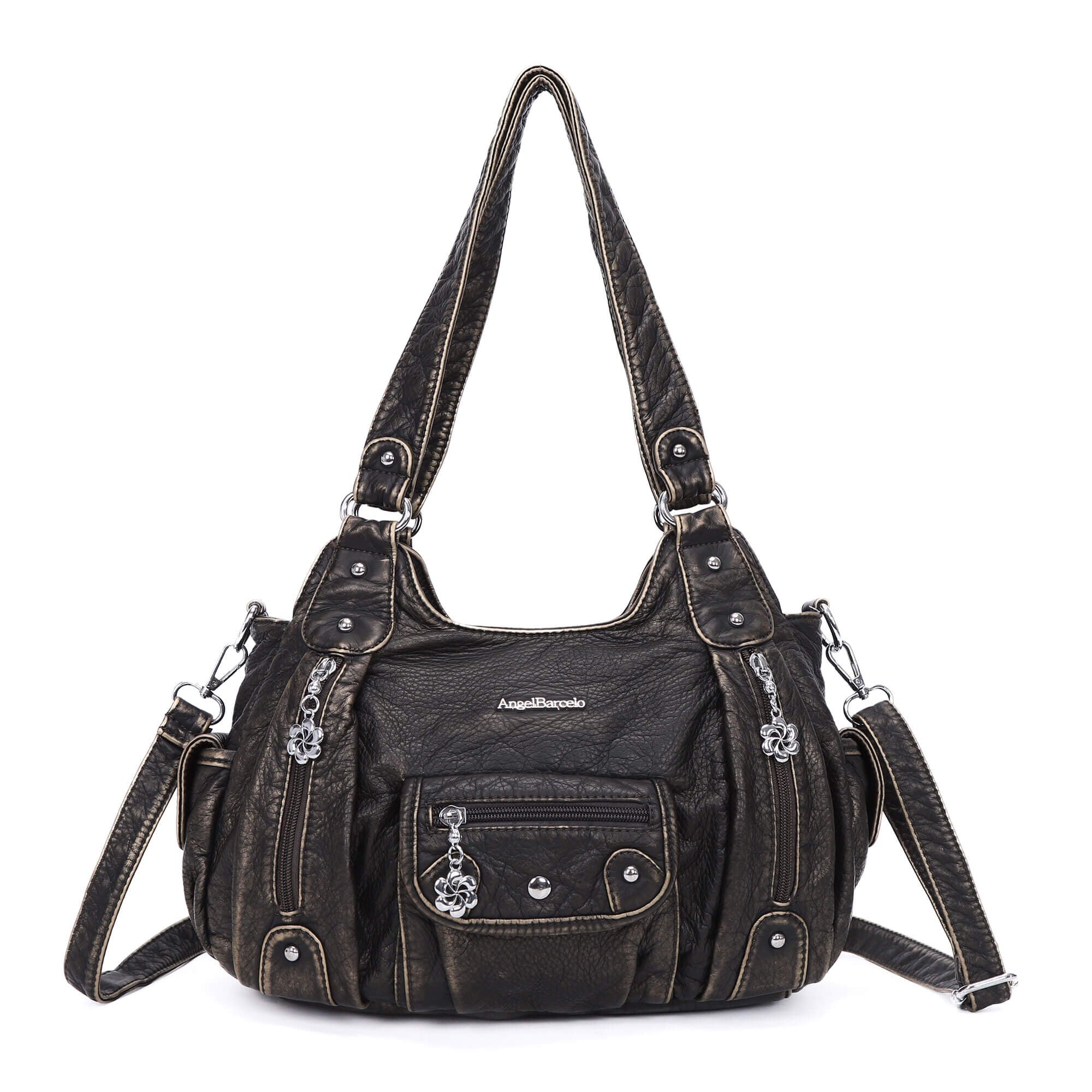 Soft PU Multi-Pocket Shoulder Purse with Crossbody Strap