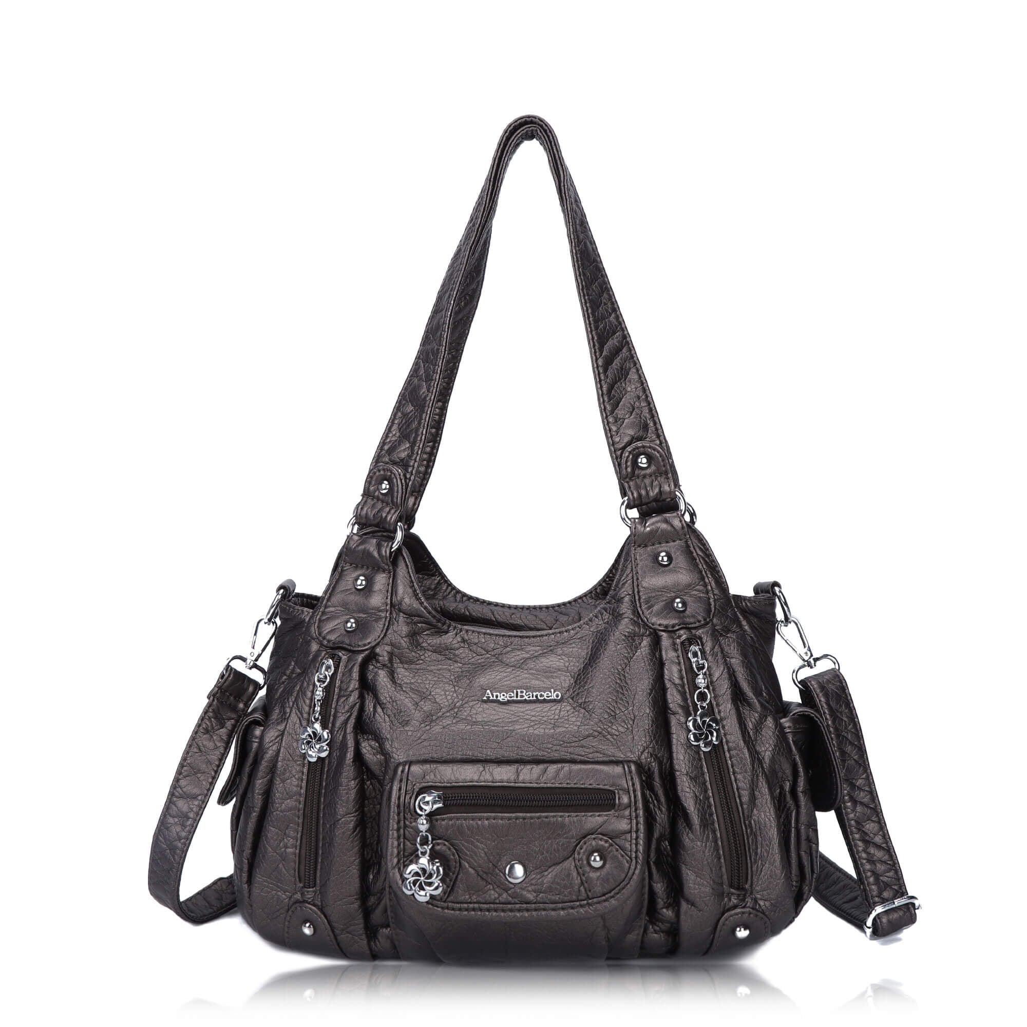 Soft PU Multi-Pocket Shoulder Purse with Crossbody Strap