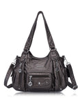 Soft PU Multi-Pocket Shoulder Purse with Crossbody Strap