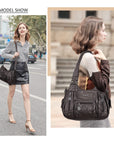 Soft PU Multi-Pocket Shoulder Purse with Crossbody Strap