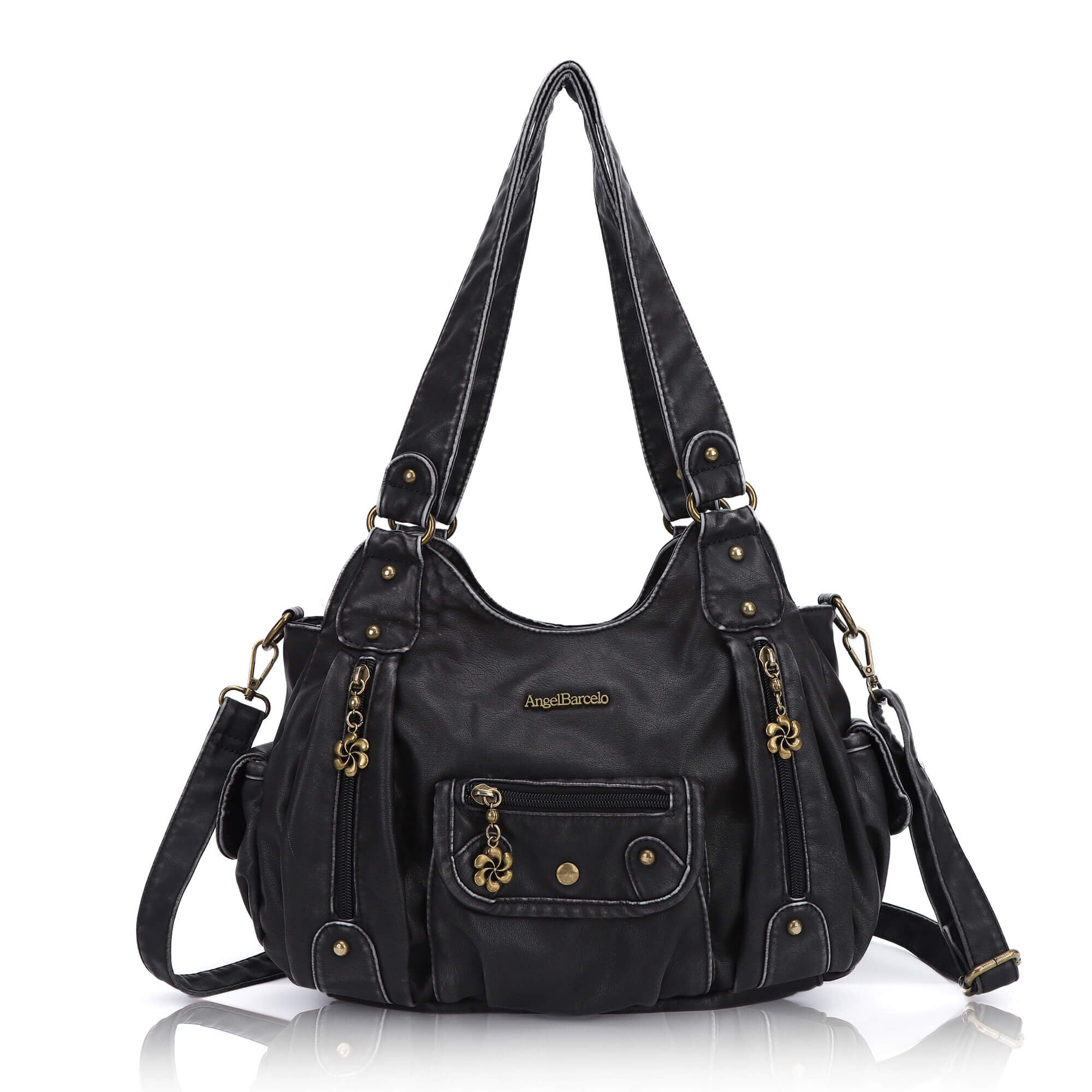 Soft PU Multi-Pocket Shoulder Purse with Crossbody Strap