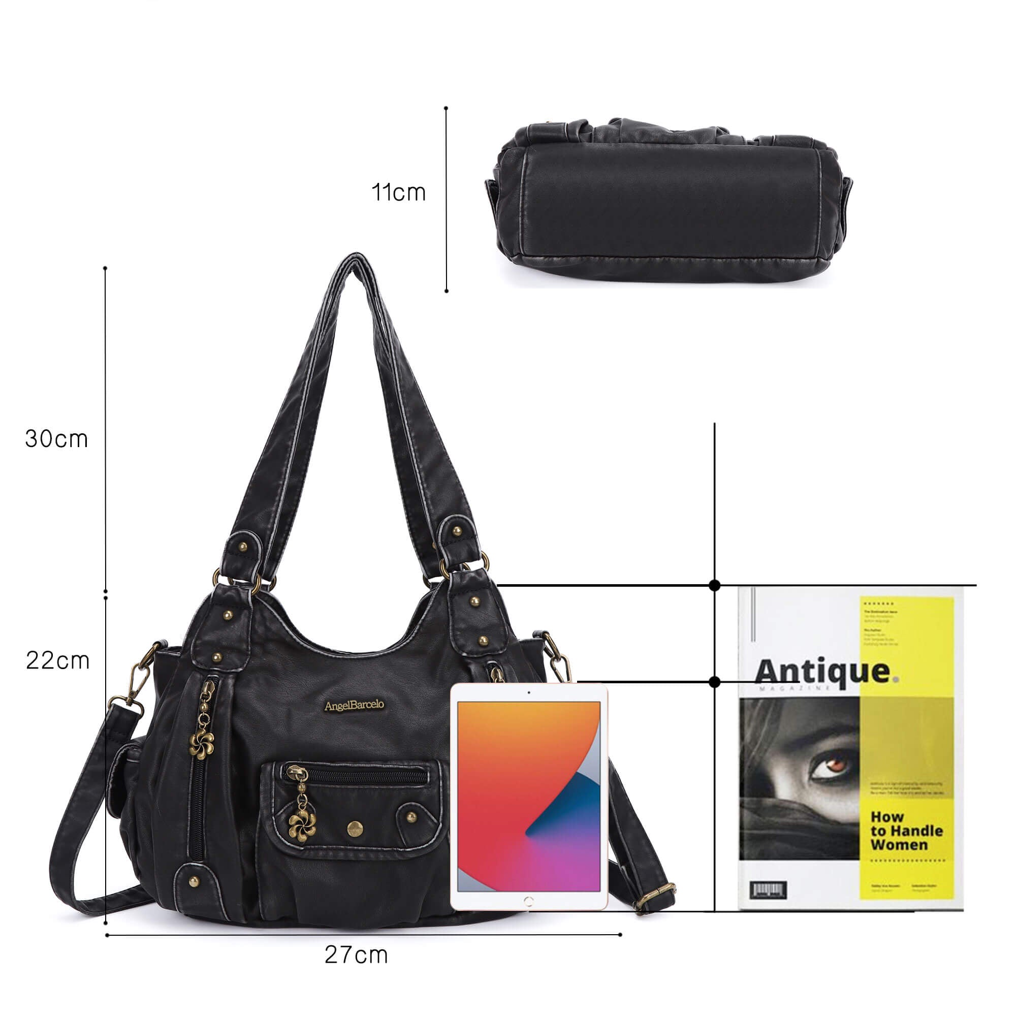 Soft PU Multi-Pocket Shoulder Purse with Crossbody Strap