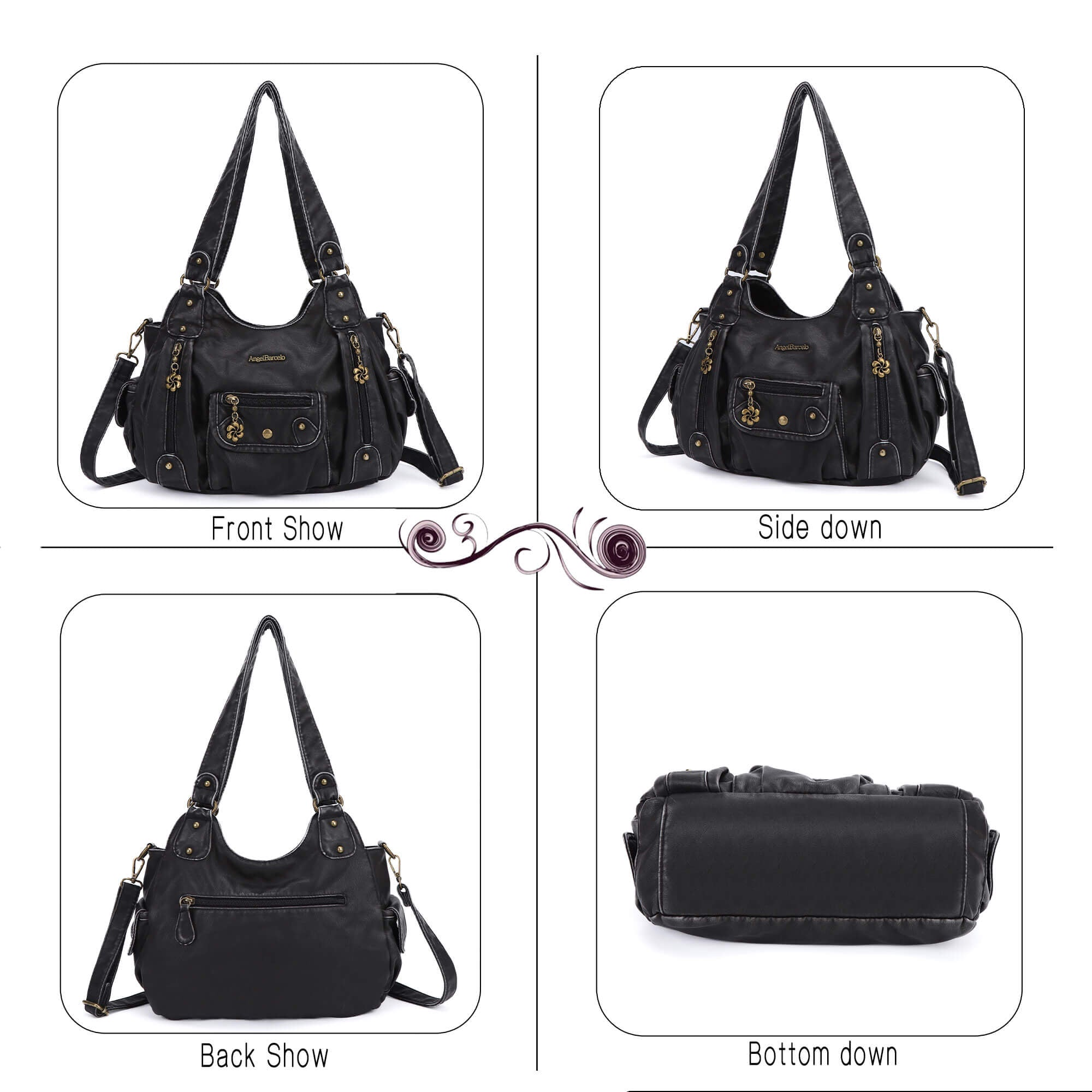 Soft PU Multi-Pocket Shoulder Purse with Crossbody Strap