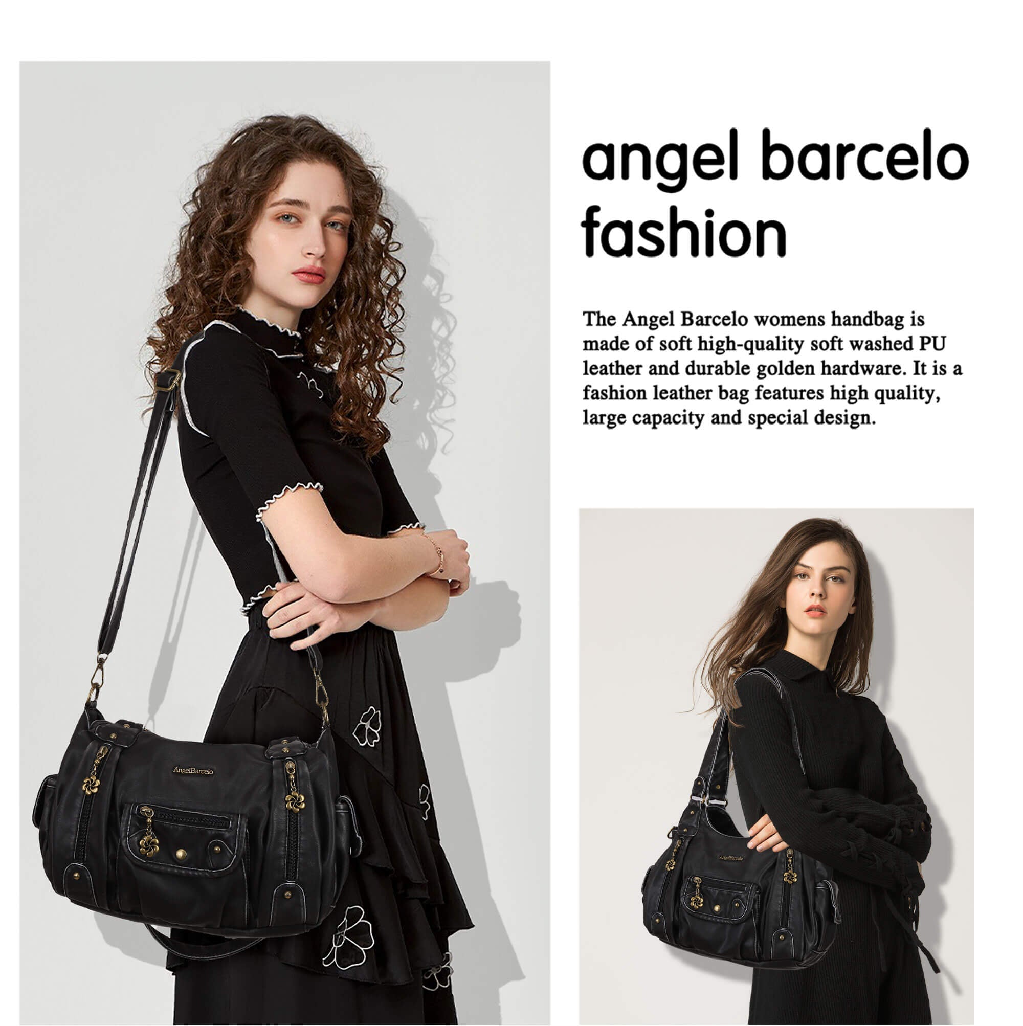 Soft PU Multi-Pocket Shoulder Purse with Crossbody Strap