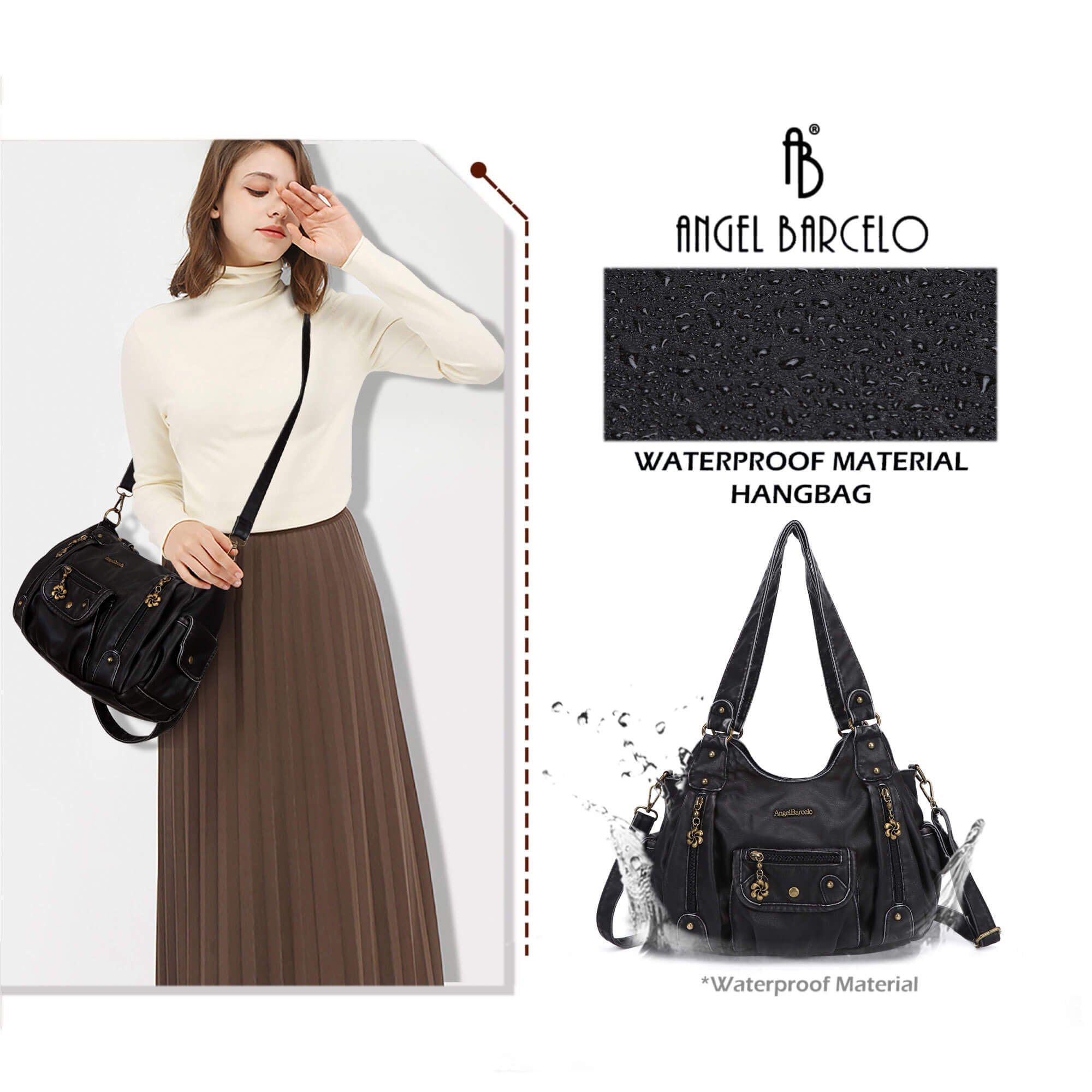 Soft PU Multi-Pocket Shoulder Purse with Crossbody Strap