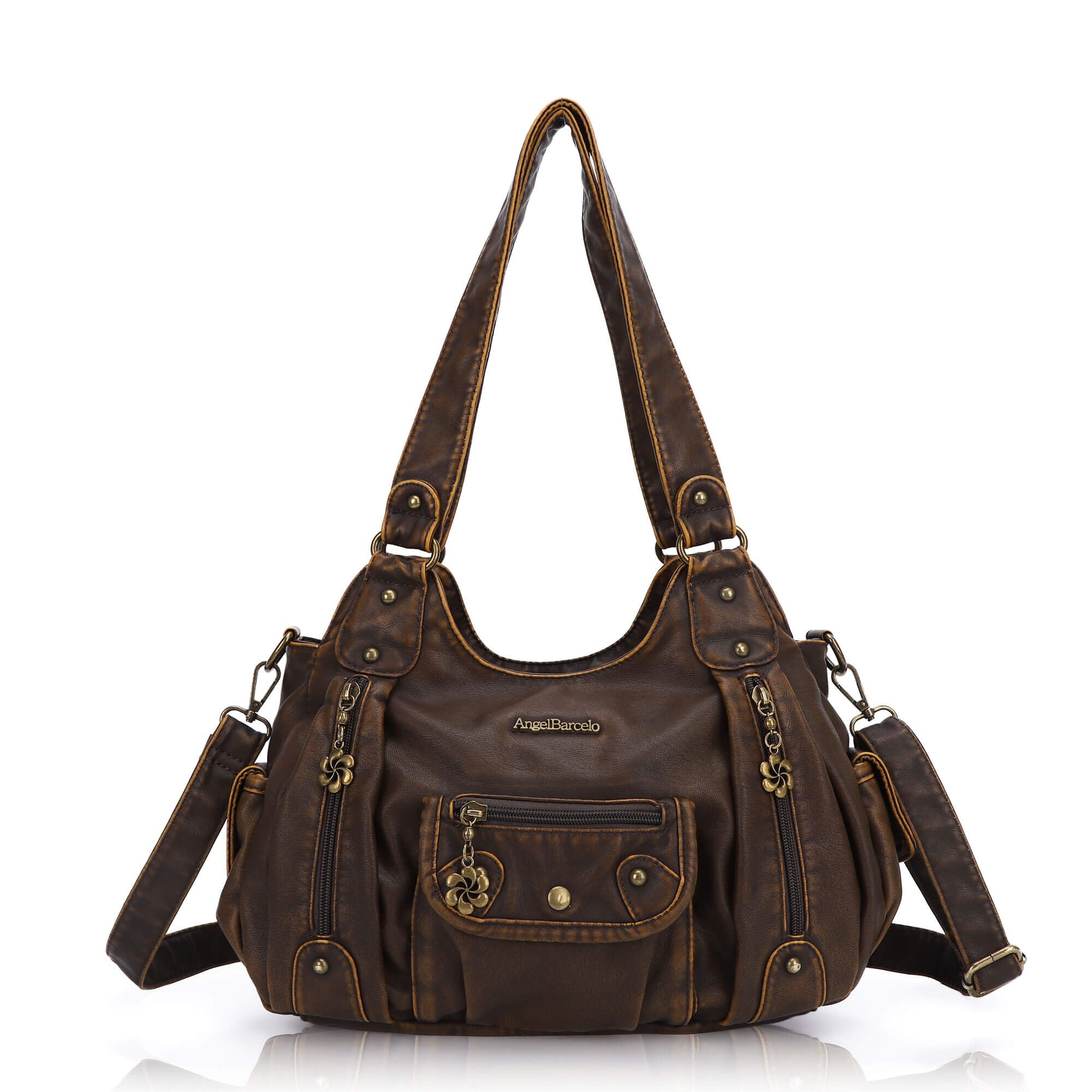 Soft PU Multi-Pocket Shoulder Purse with Crossbody Strap