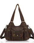 Soft PU Multi-Pocket Shoulder Purse with Crossbody Strap