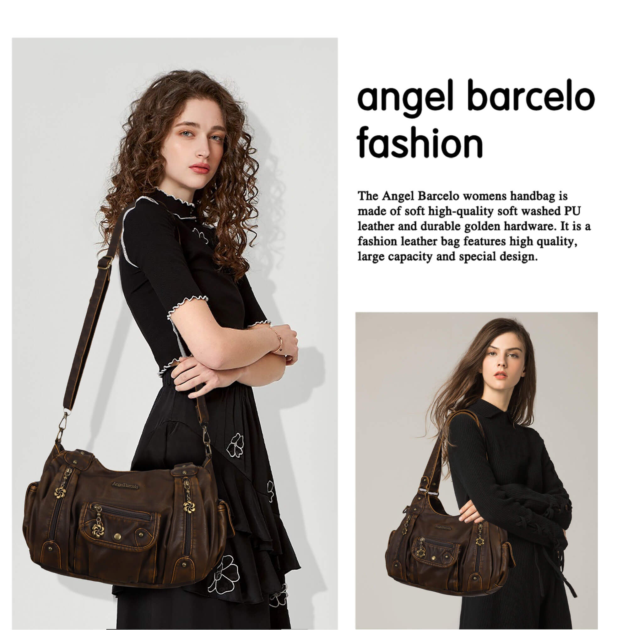 Soft PU Multi-Pocket Shoulder Purse with Crossbody Strap