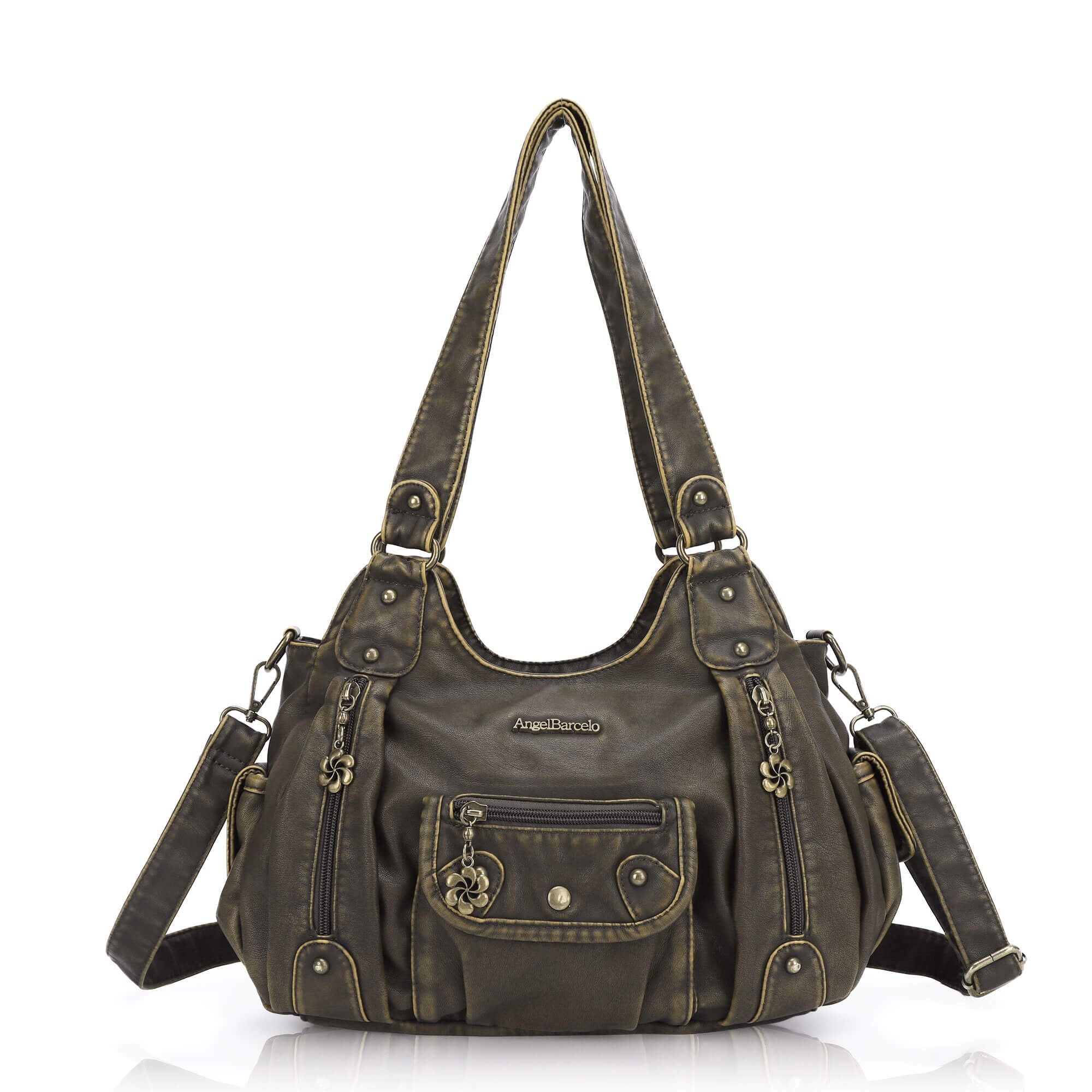 Soft PU Multi-Pocket Shoulder Purse with Crossbody Strap