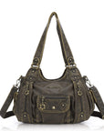 Soft PU Multi-Pocket Shoulder Purse with Crossbody Strap