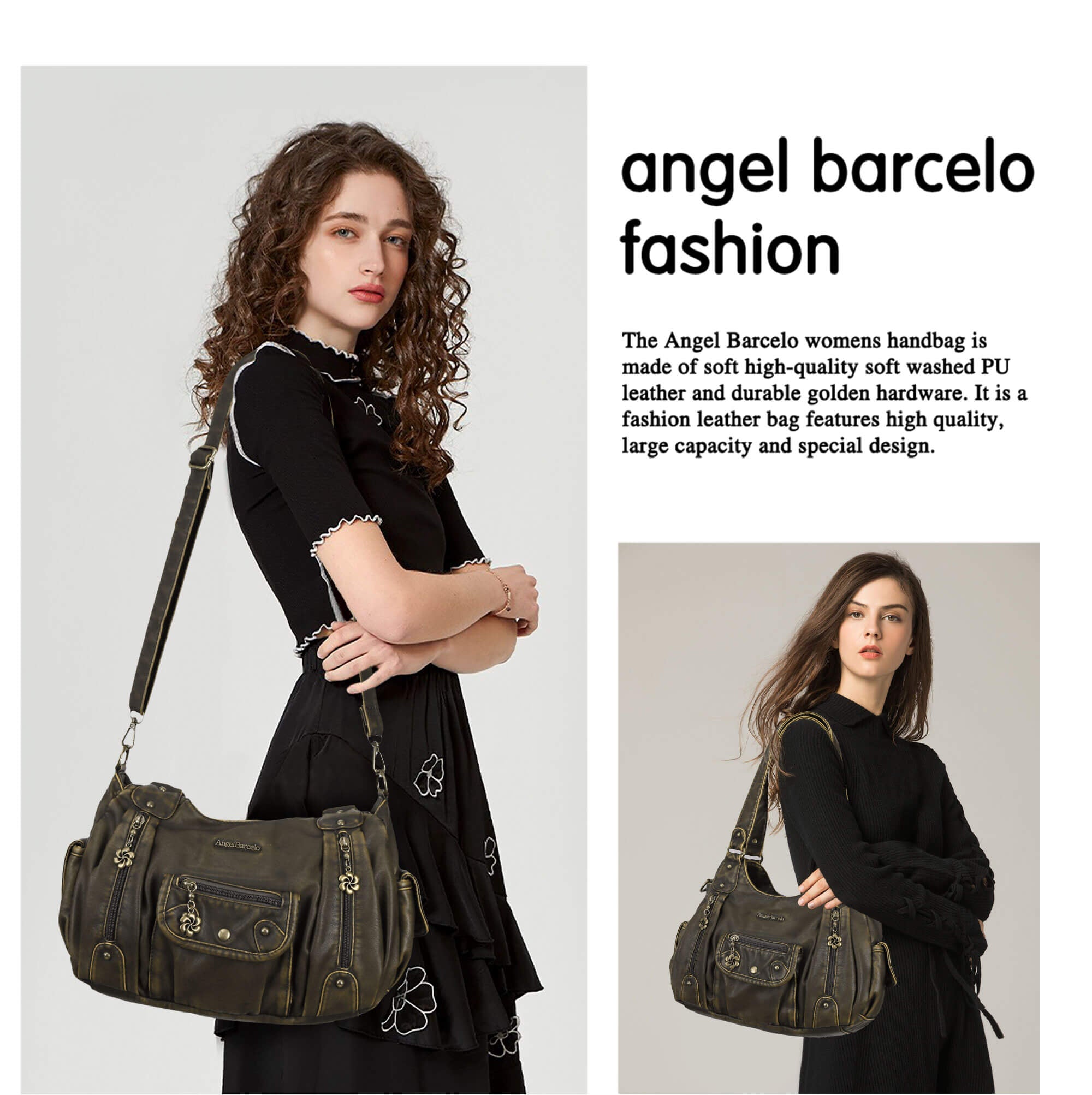 Soft PU Multi-Pocket Shoulder Purse with Crossbody Strap