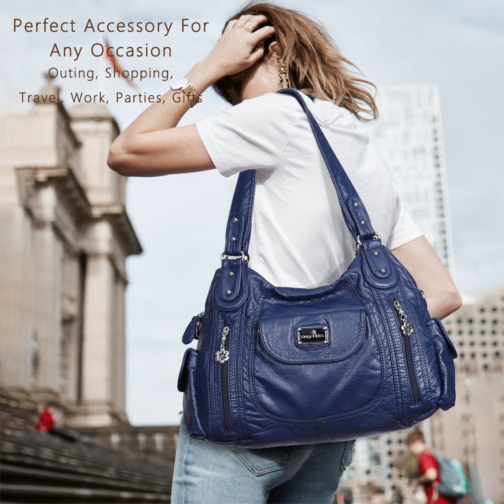 Women  handbag with High Quality Washed PU Multi Purpose tote bag-Angelkiss Bag
