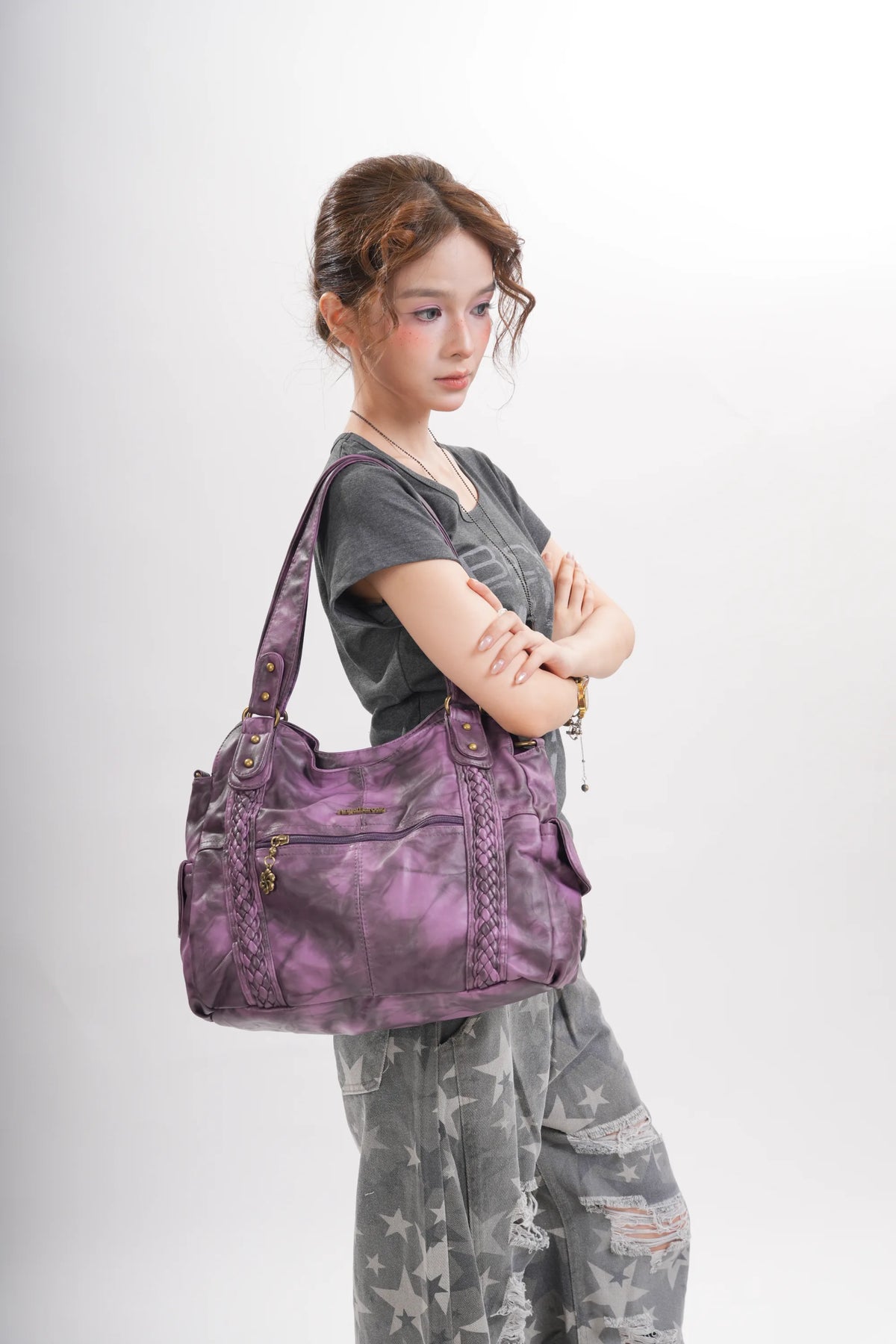 Women's Vintage Tie-Dye Hobo Shoulder Bag