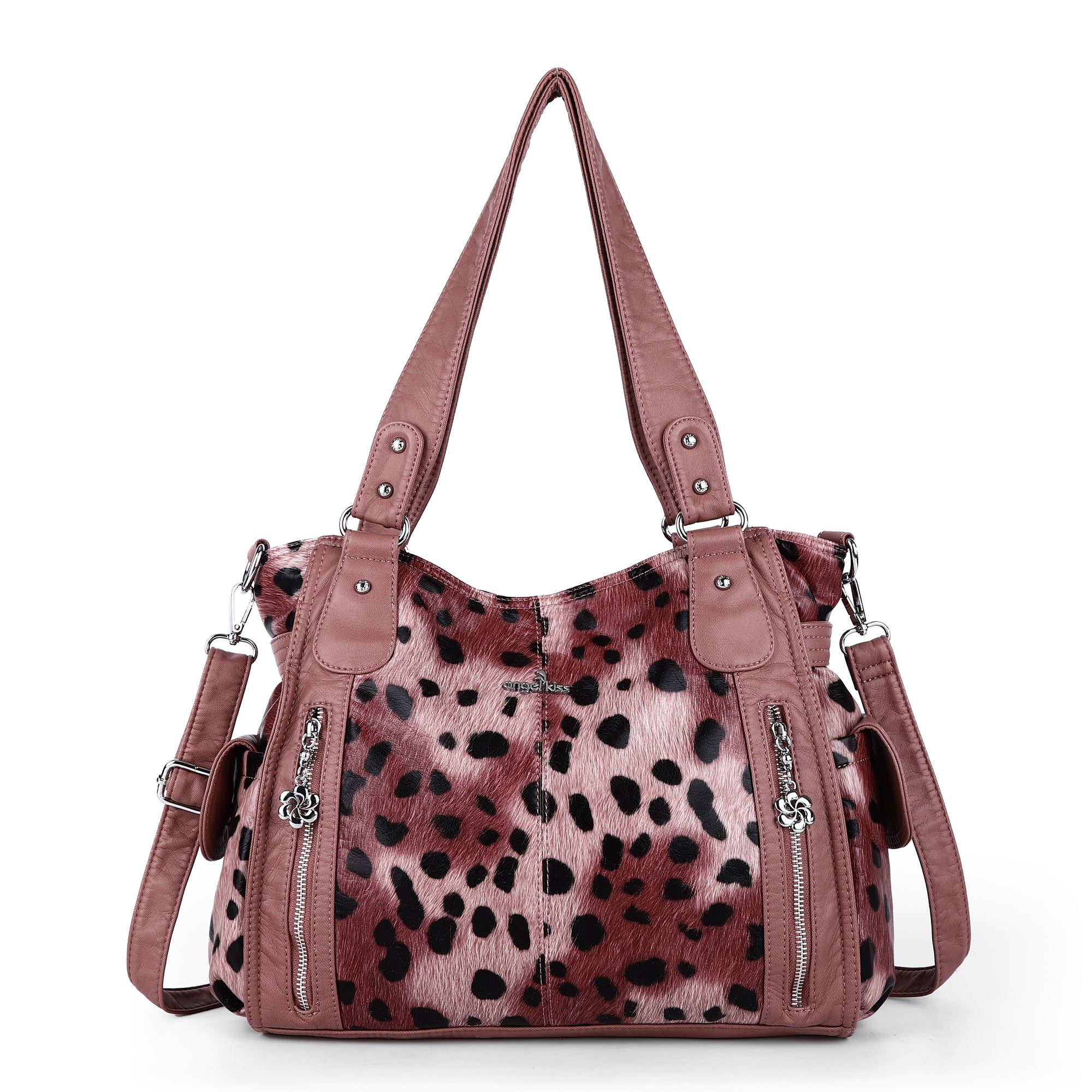Large Leopard Print Multi-Pocket Satchel Bag for Women