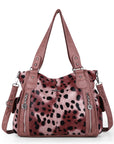 Large Leopard Print Multi-Pocket Satchel Bag for Women