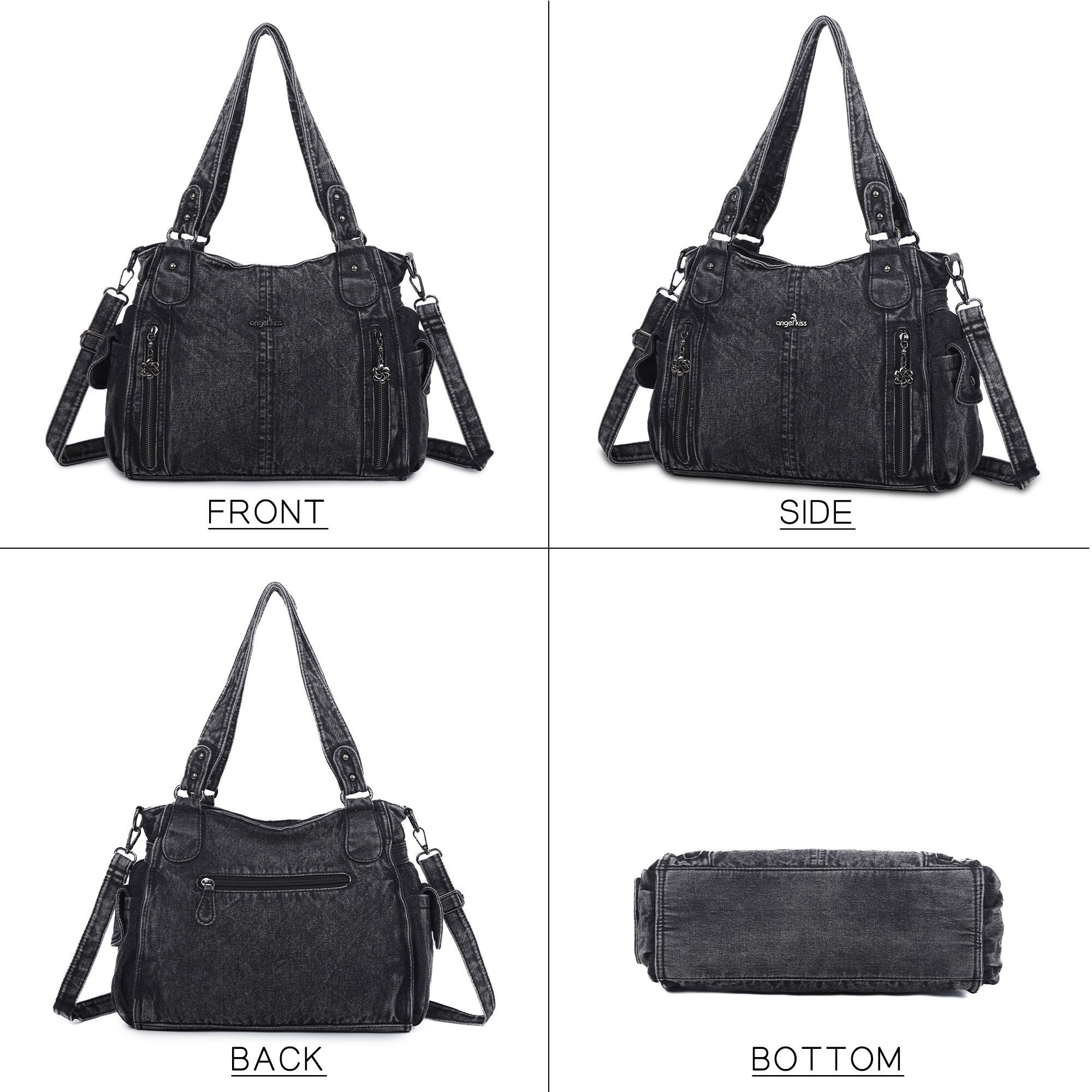 Women's Multi-Zip Tote Shoulder Purse With Wide Strap – Angel Kiss