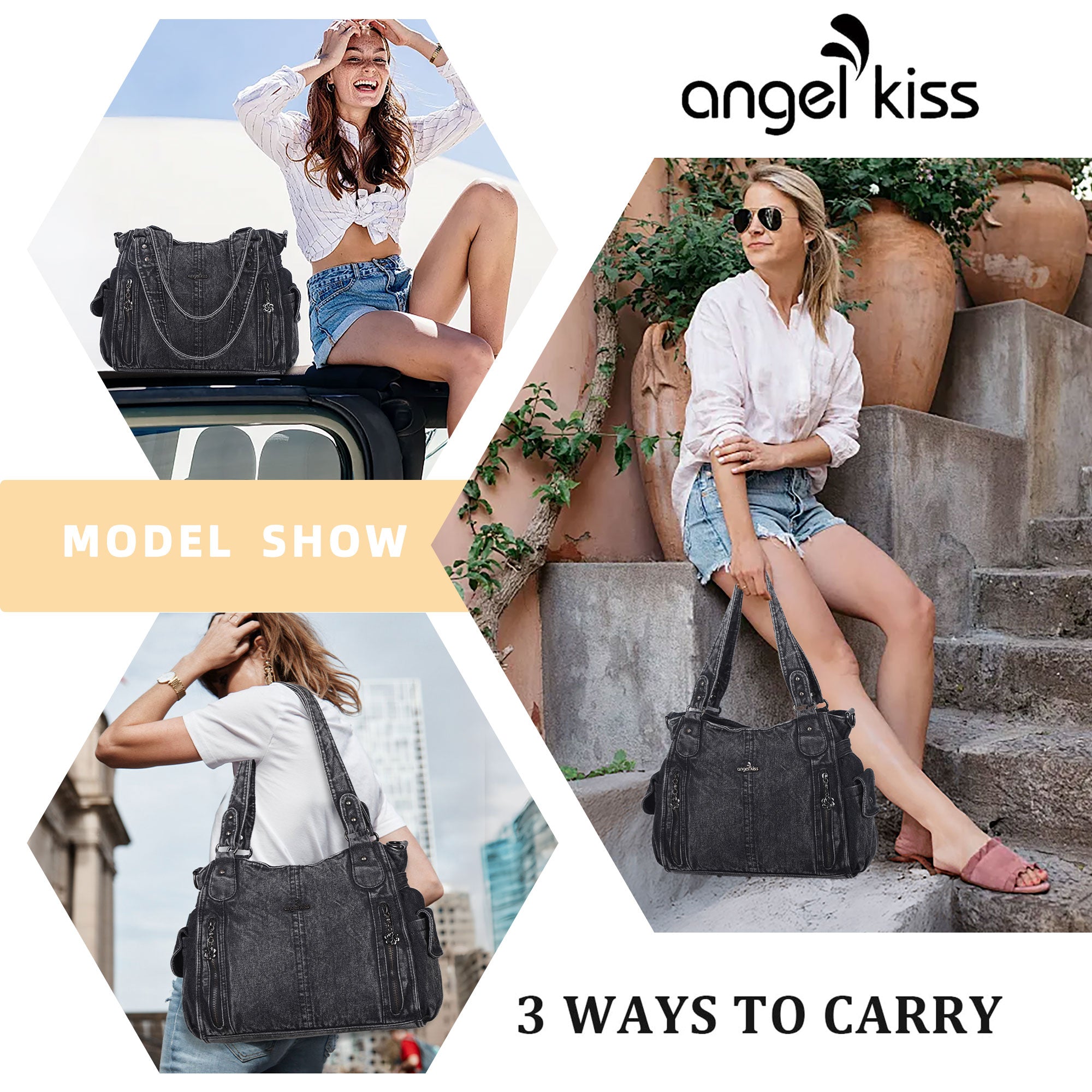 Women's Multi-Zip Tote Shoulder Purse With Wide Strap – Angel Kiss