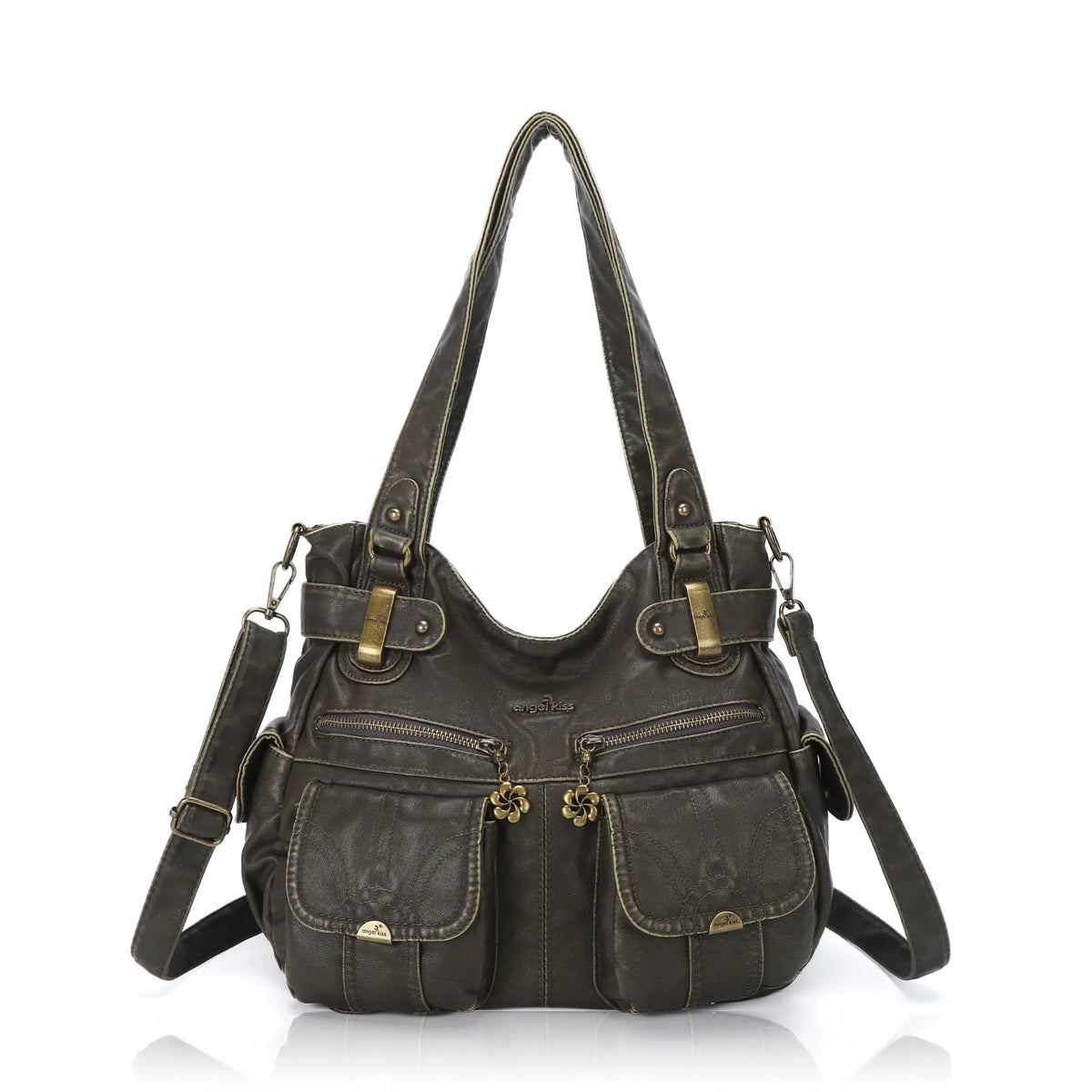Distressed PU Crossbody Hobo Bag