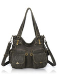 Distressed PU Crossbody Hobo Bag