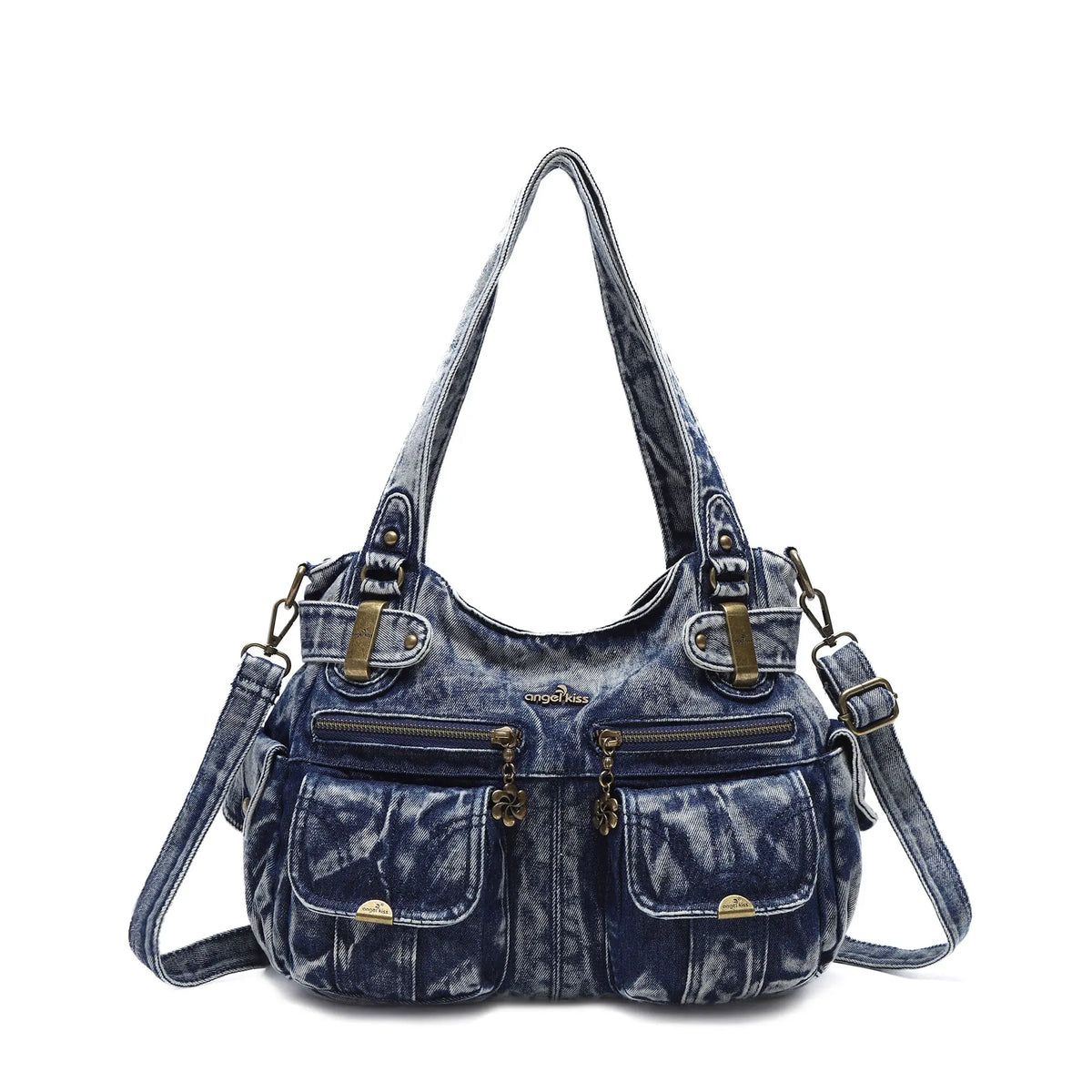 Distressed PU Crossbody Hobo Bag