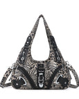 Leopard Print Crescent Shoulder Purse with Top Zip